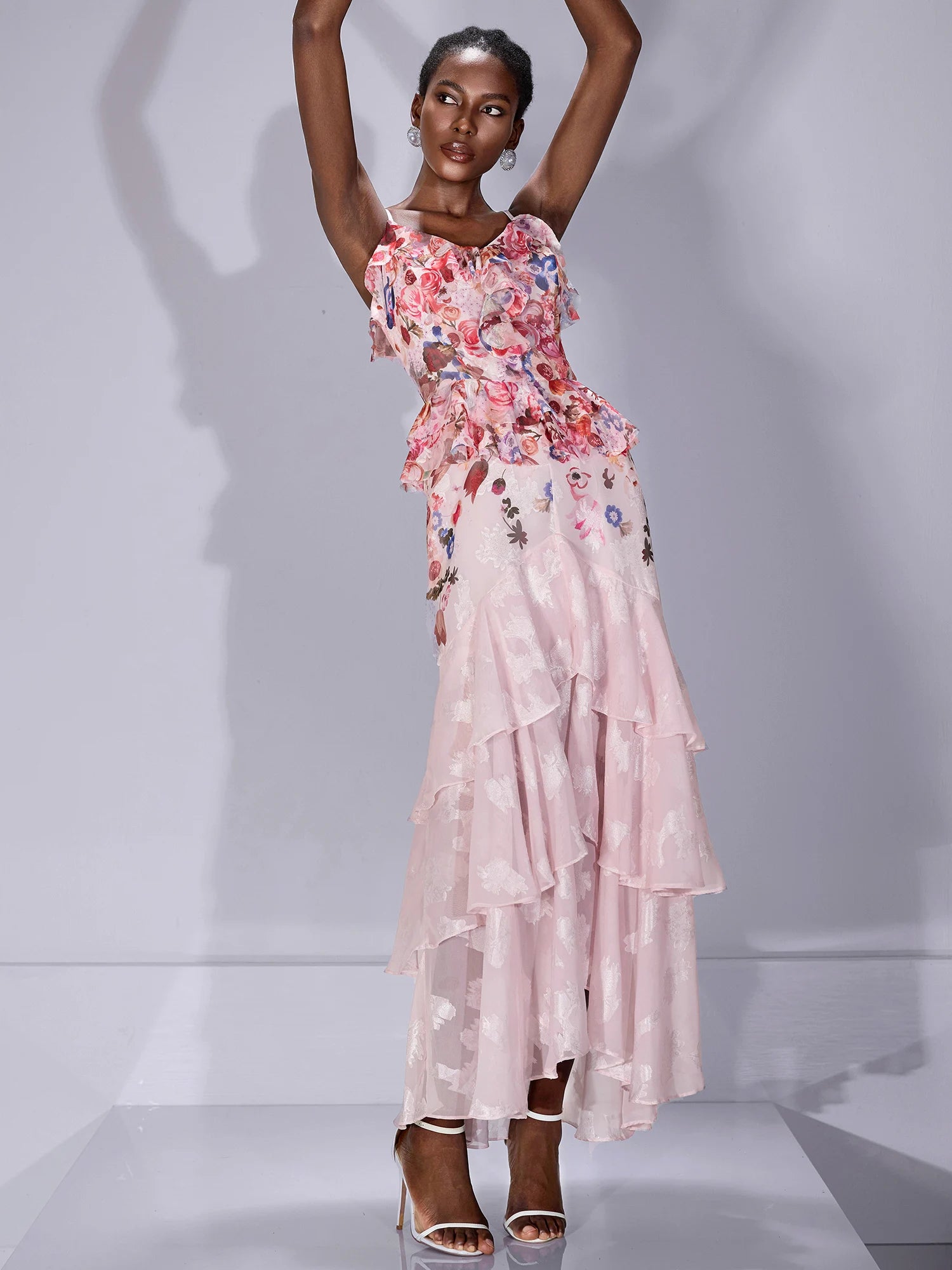 Printed Ruffle-Hem Strap Midi Dress|NOOSGOP