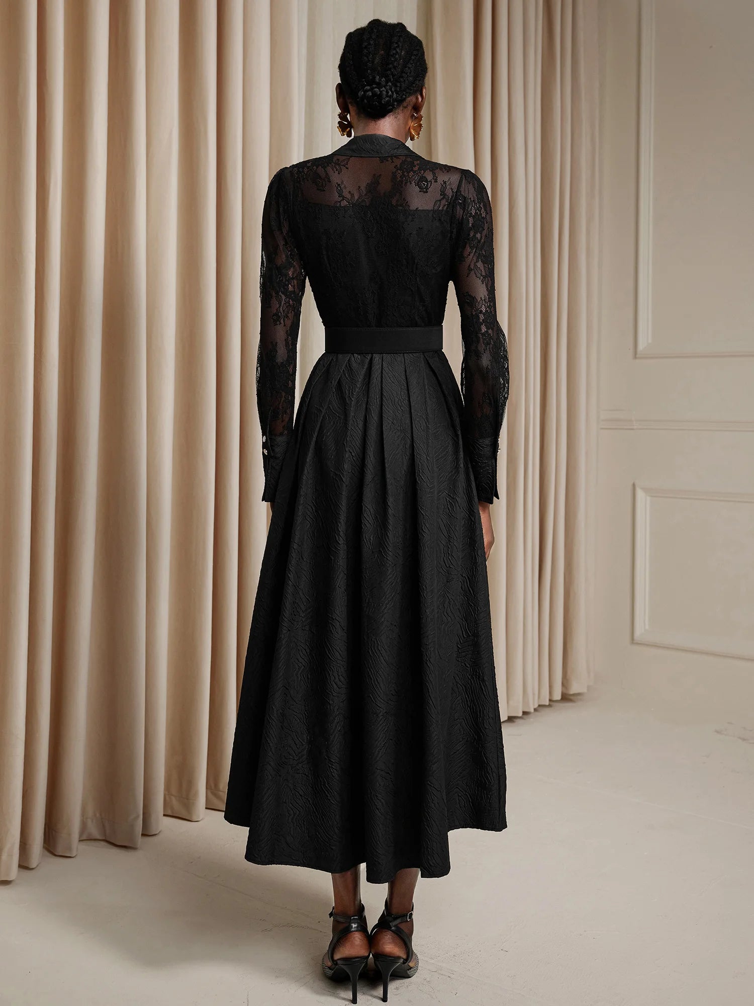 Printed Sheer Beaded Maxi Dress with Belt|NOOSGOP