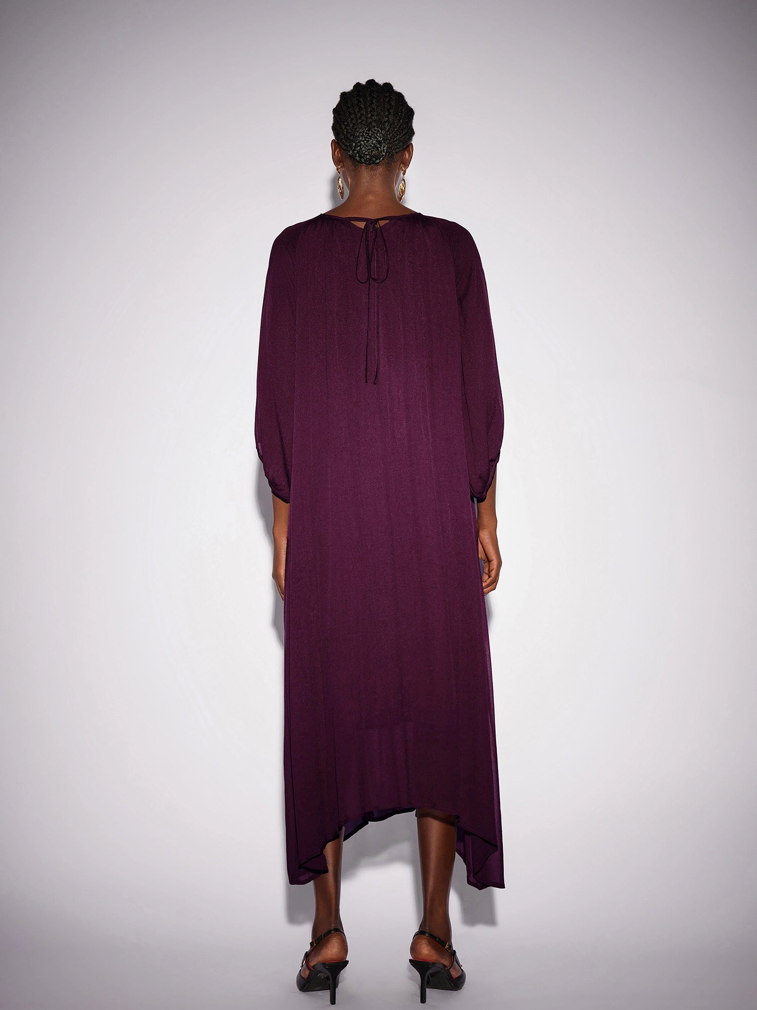 Purple Crew Neck Mesh Midi Dress|NOOSGOP