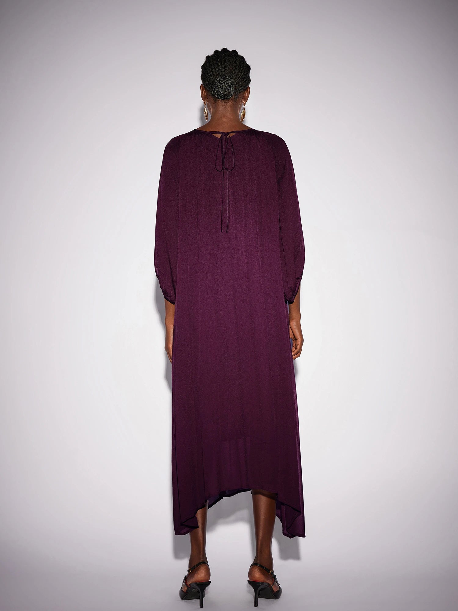 Purple Crew Neck Mesh Midi Dress|NOOSGOP