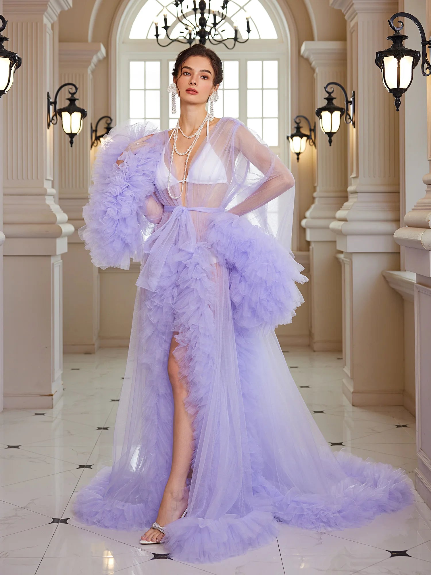 Purple Tulle Evening Maxi Dress|NOOSGOP