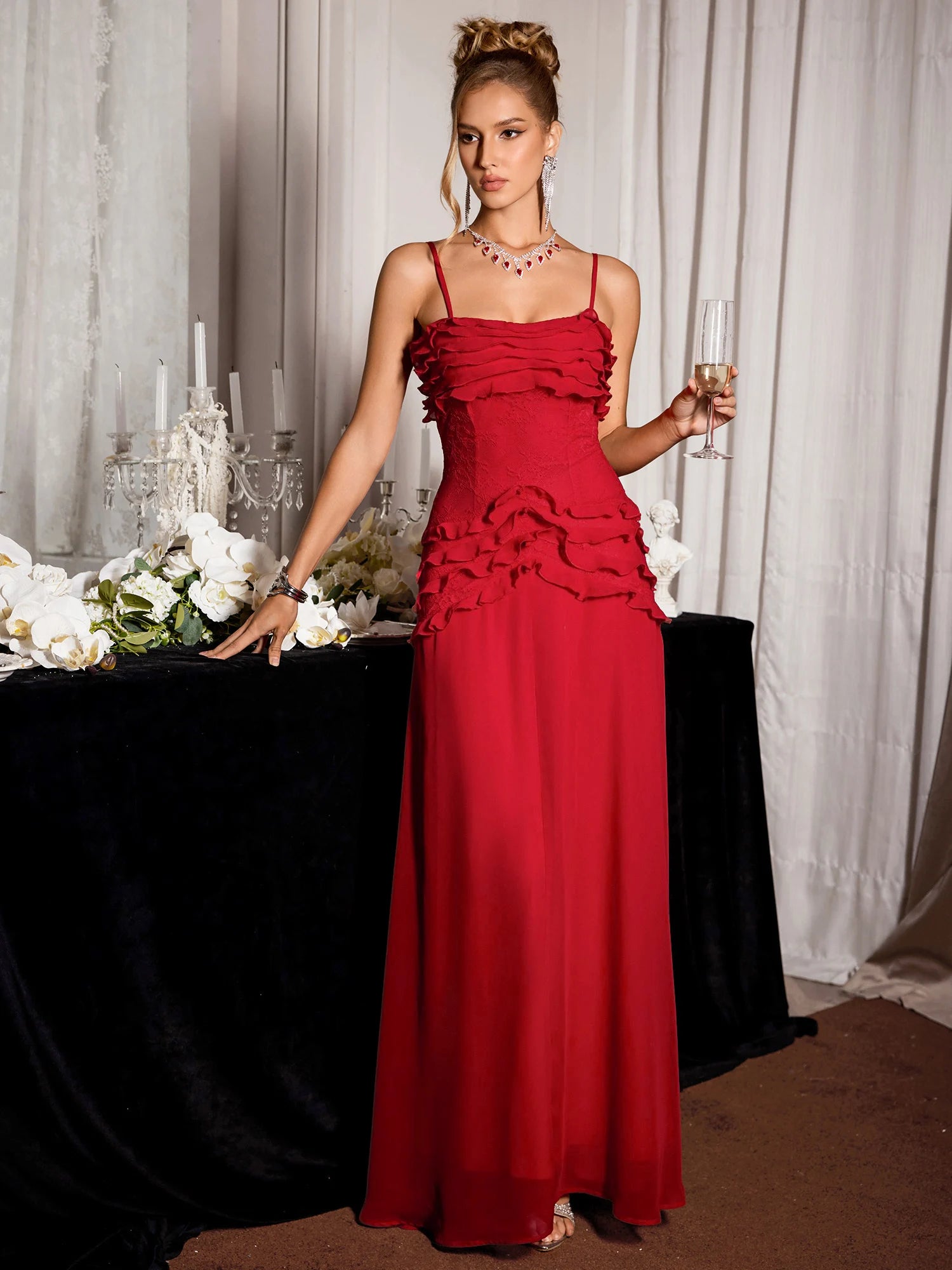 Red Spaghetti Strap Maxi Dress|NOOSGOP