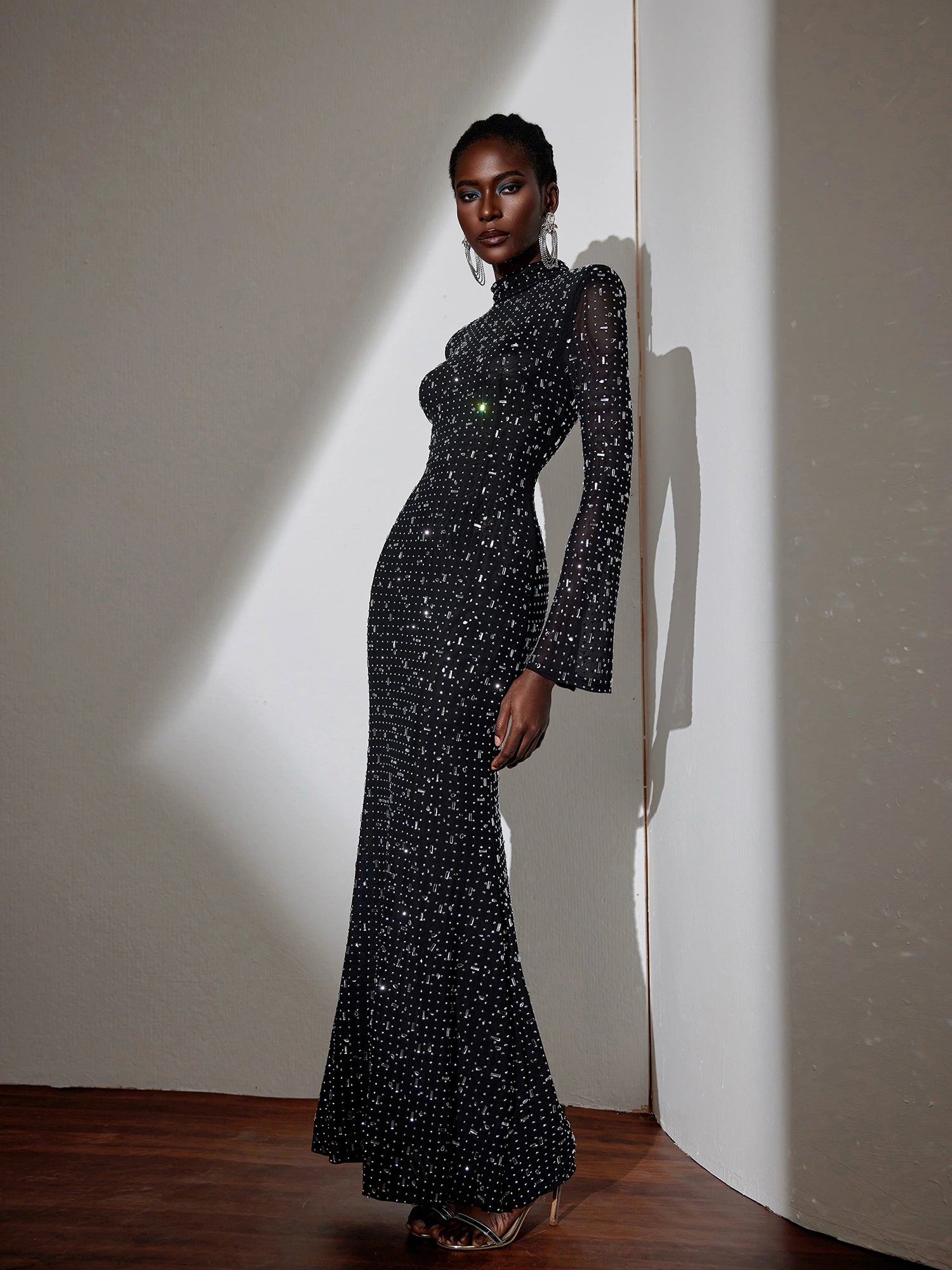 Rhinestone Mesh Fitted Maxi Dress|NOOSGOP