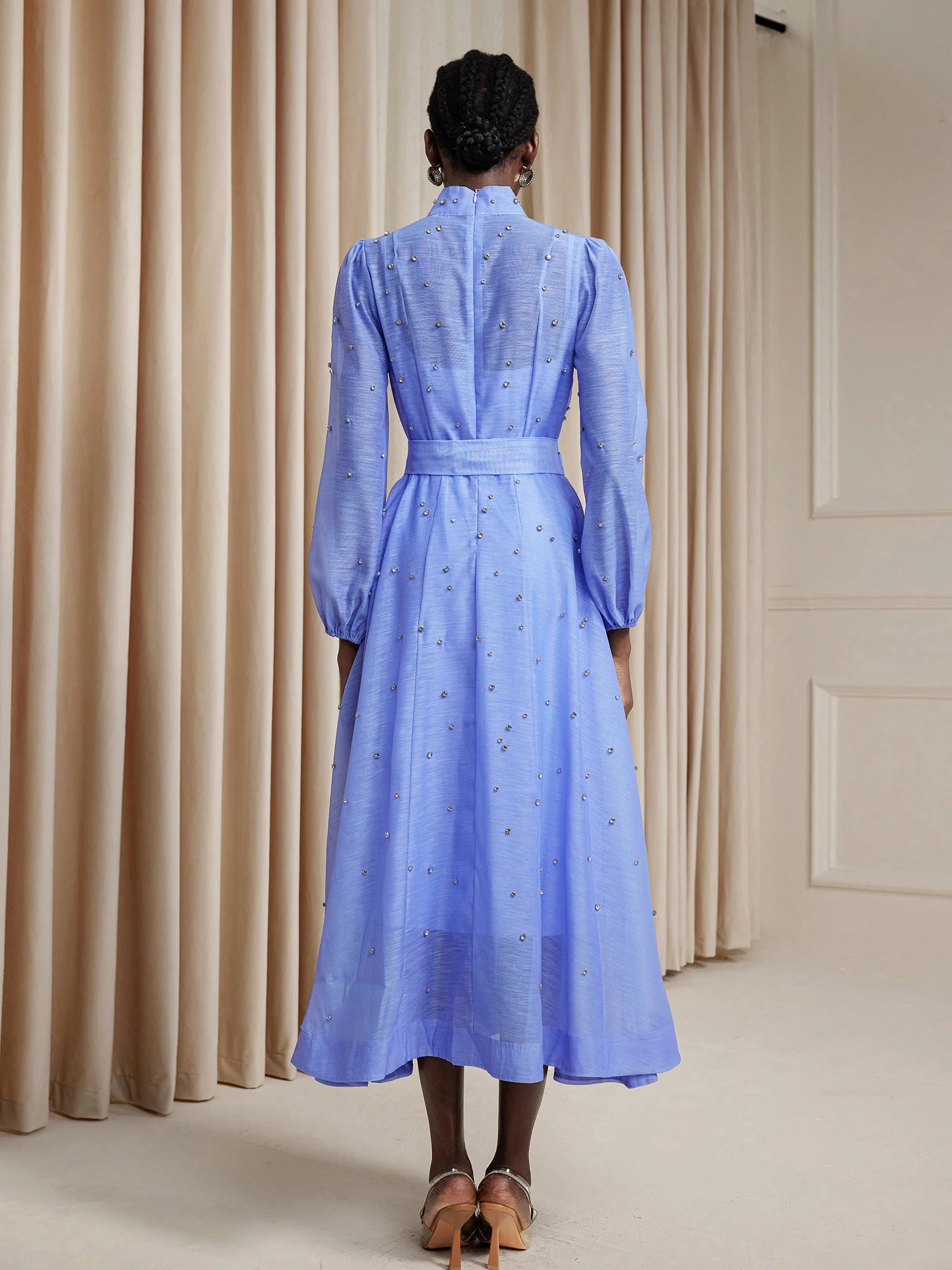 Rhinestone Sheer Tie Midi Dress|NOOSGOP