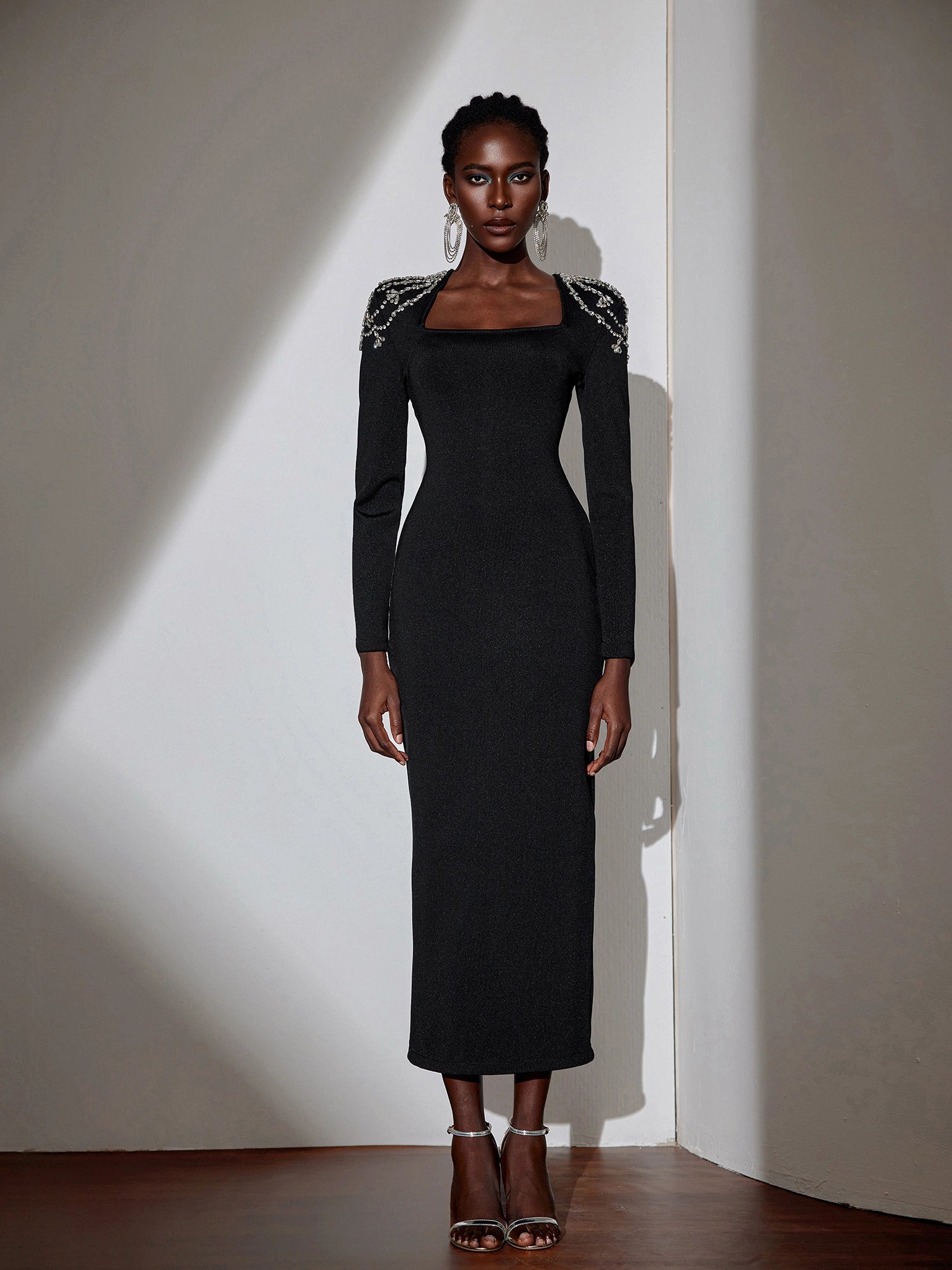 Rhinestone Strap Square Neck Maxi Dress|NOOSGOP