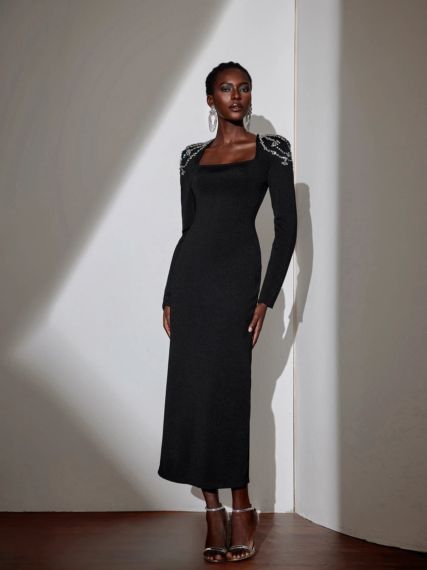 Rhinestone Strap Square Neck Maxi Dress|NOOSGOP