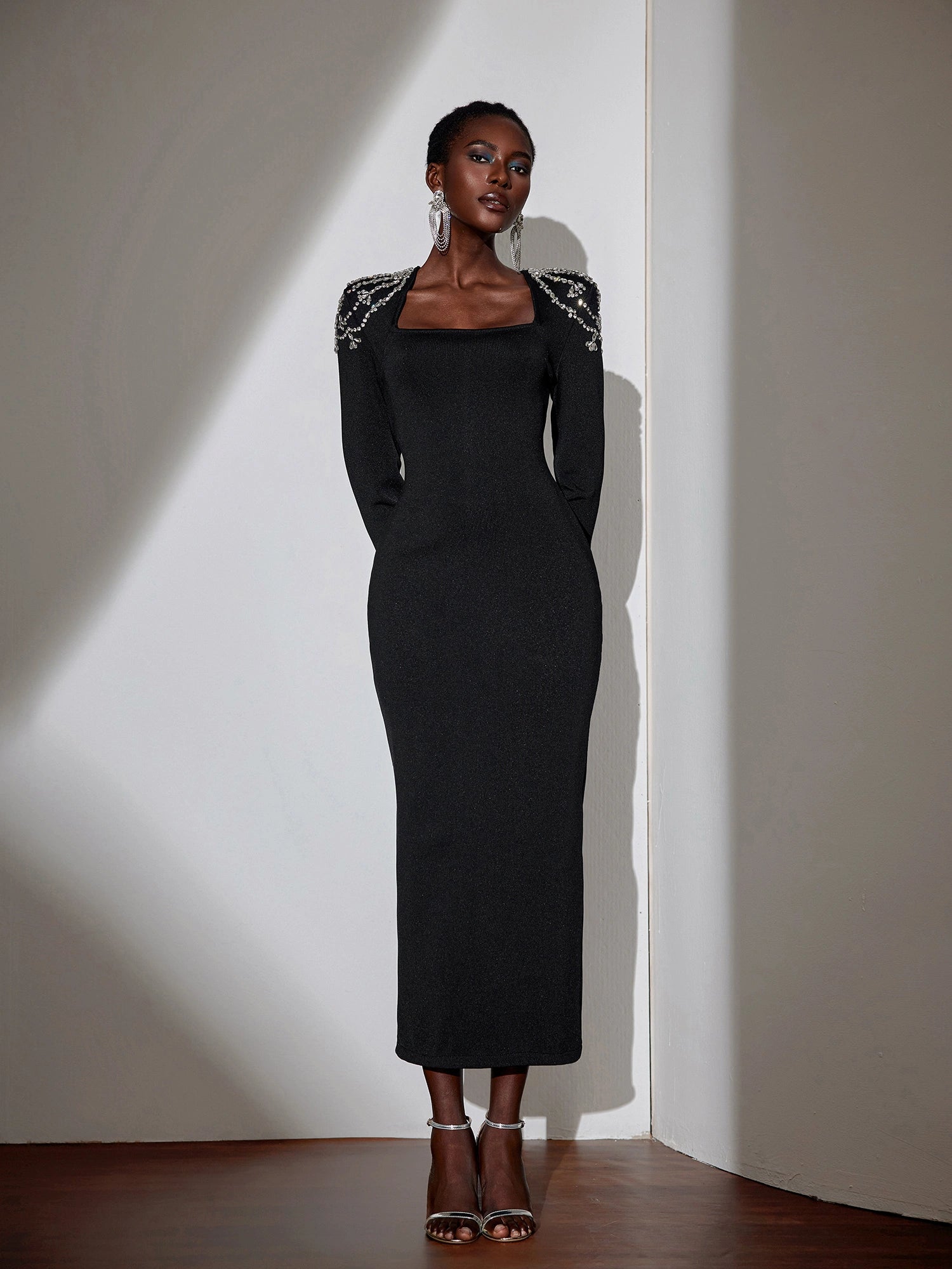 Rhinestone Strap Square Neck Maxi Dress|NOOSGOP