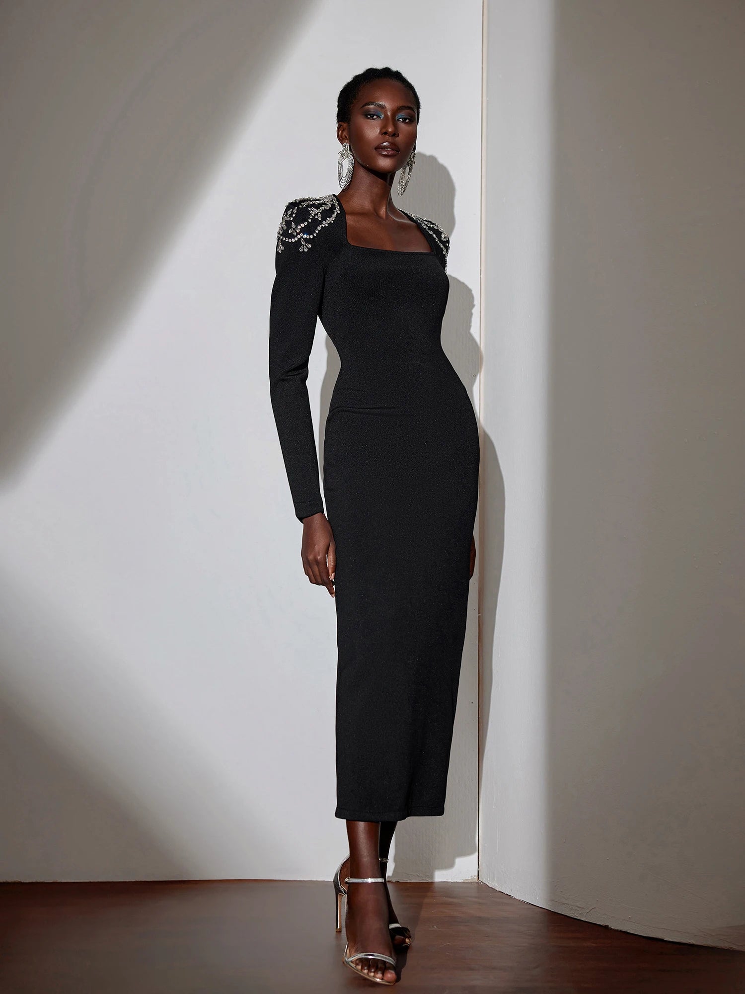 Rhinestone Strap Square Neck Maxi Dress|NOOSGOP