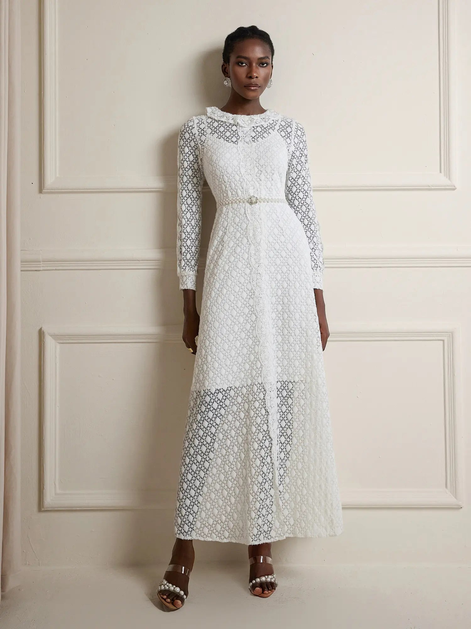 Round Neck Sheer Maxi Dress with Tie|NOOSGOP