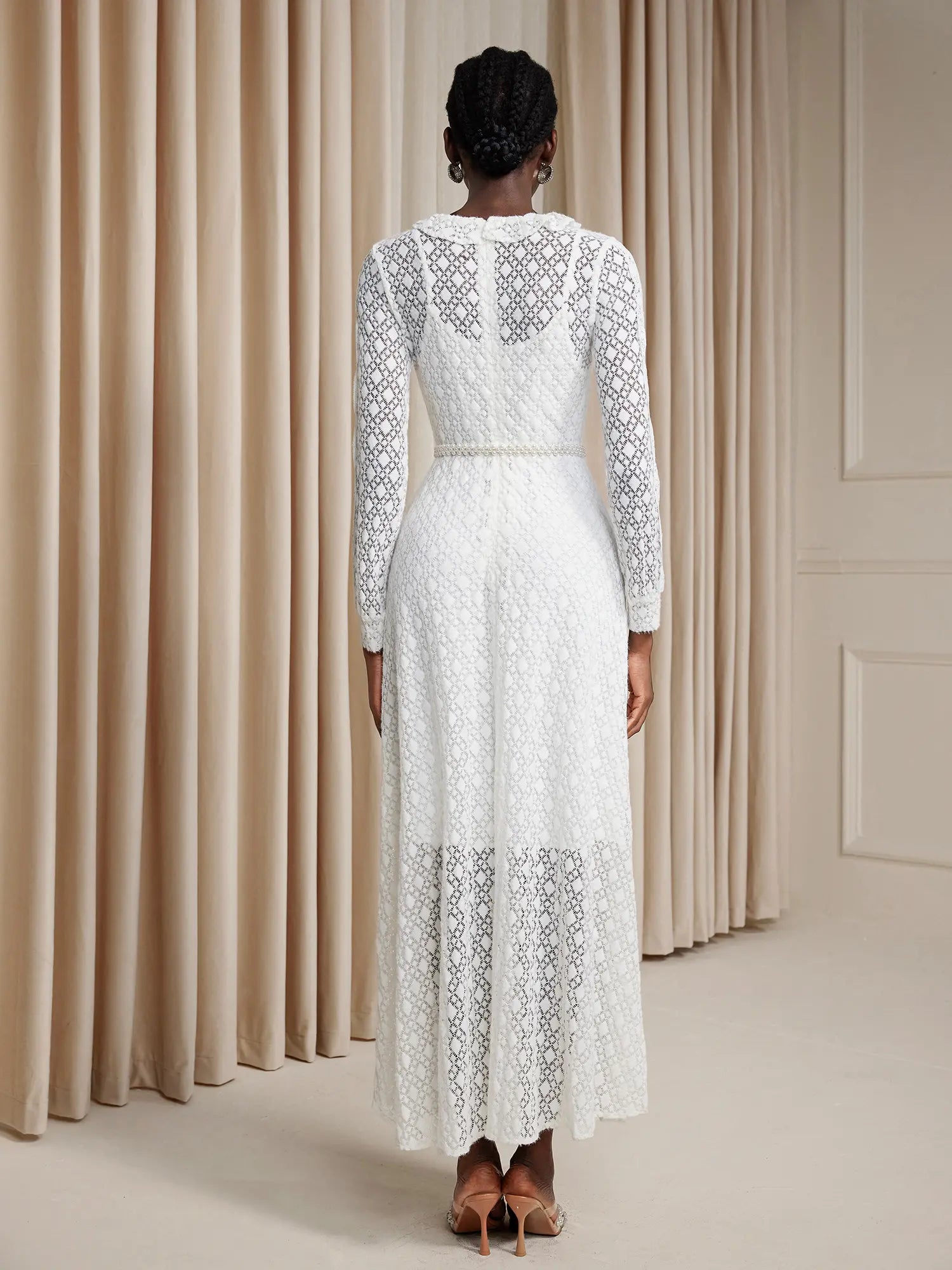 Round Neck Sheer Maxi Dress with Tie|NOOSGOP