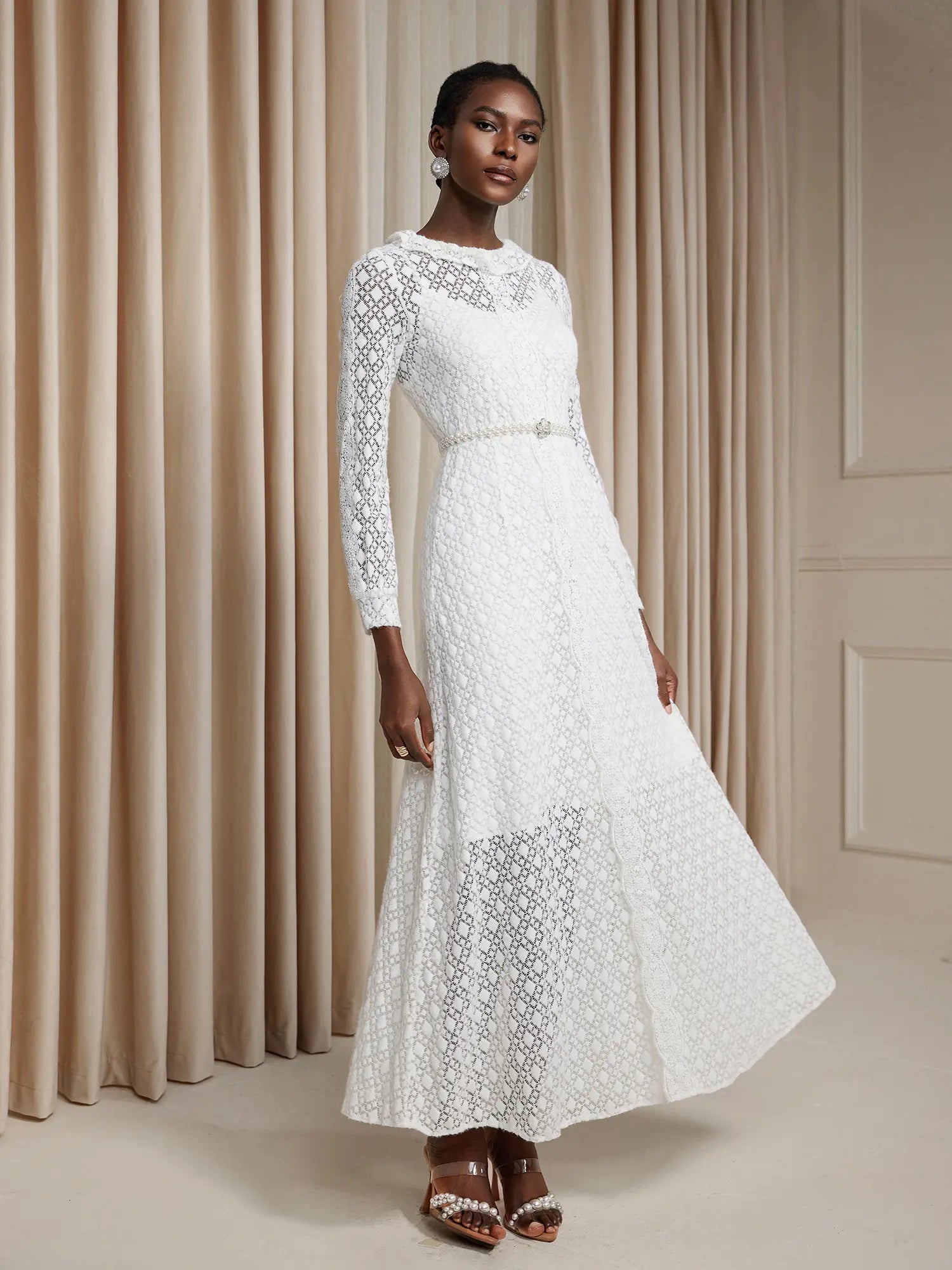 Round Neck Sheer Maxi Dress with Tie|NOOSGOP