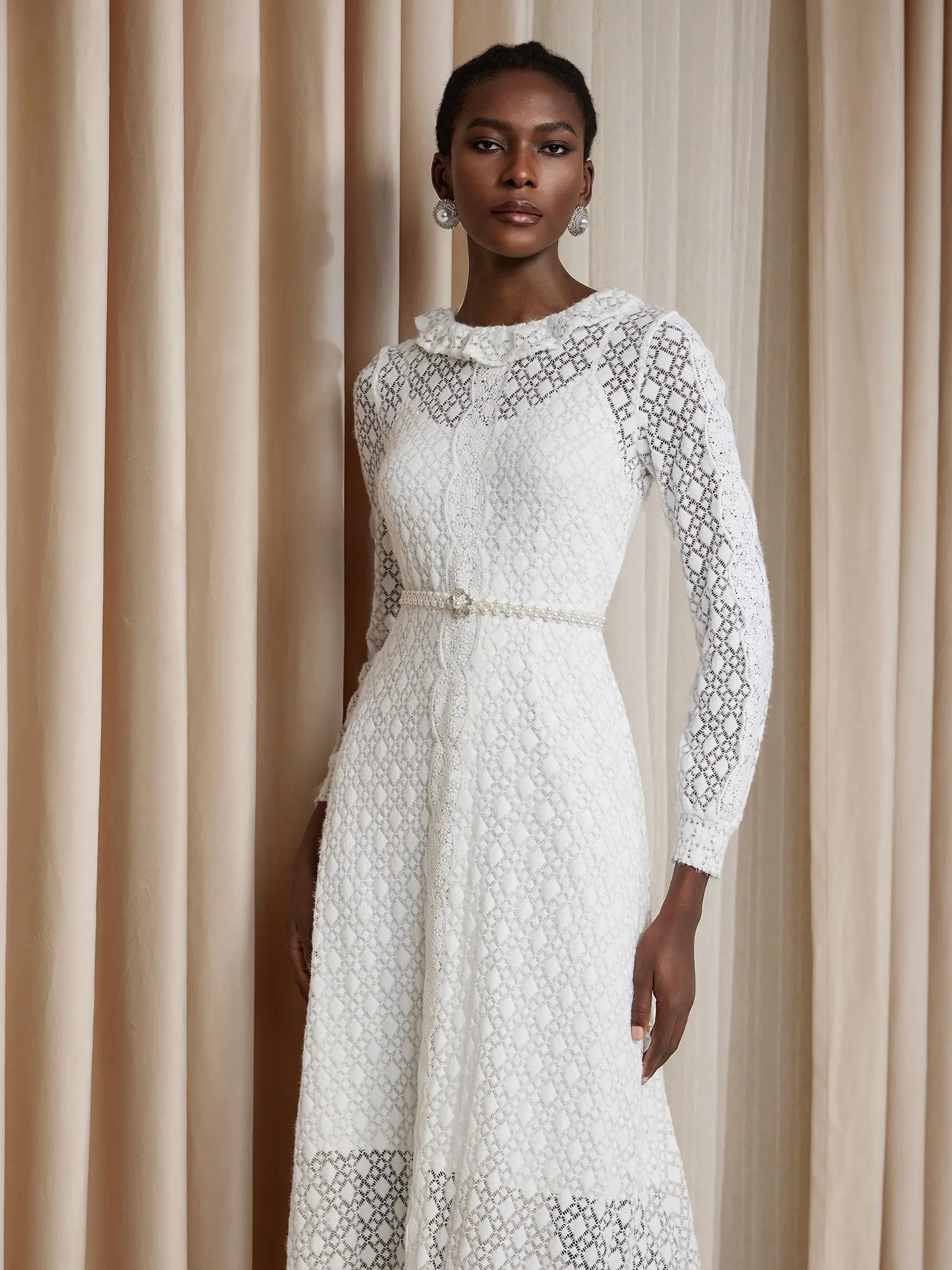 Round Neck Sheer Maxi Dress with Tie|NOOSGOP