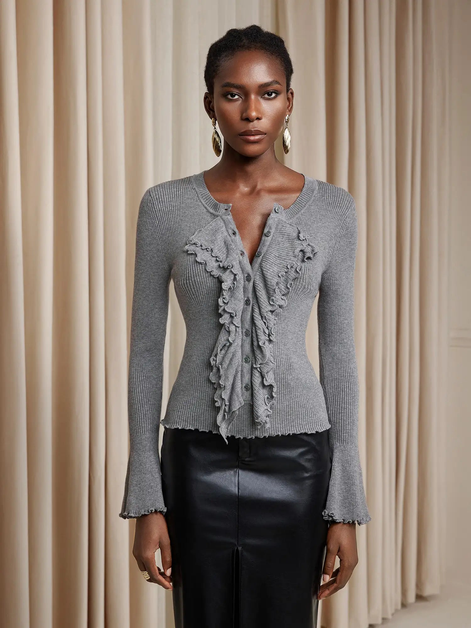 Ruched Front Ruffle Trim Top|NOOSGOP