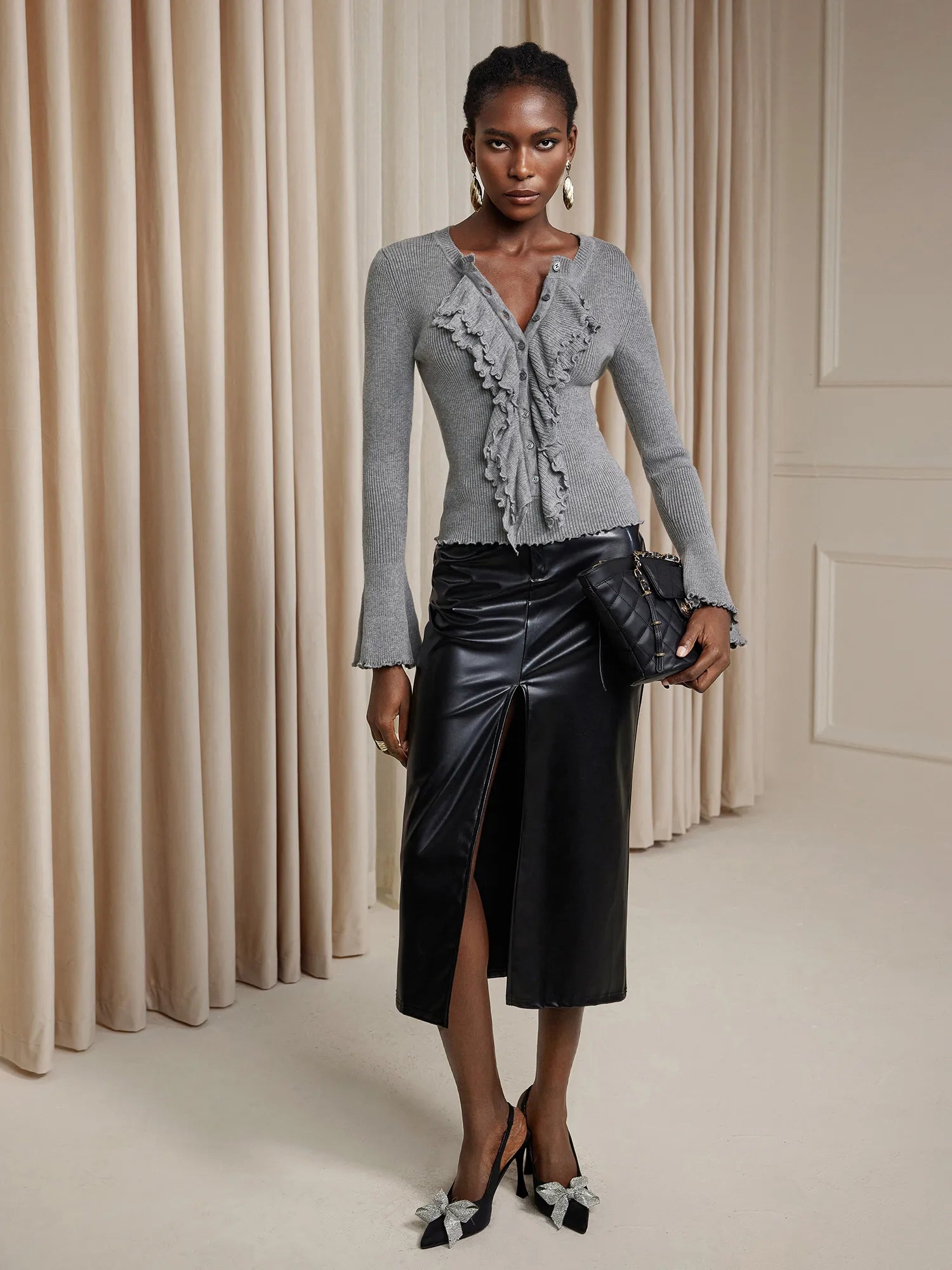 Ruched Front Ruffle Trim Top|NOOSGOP