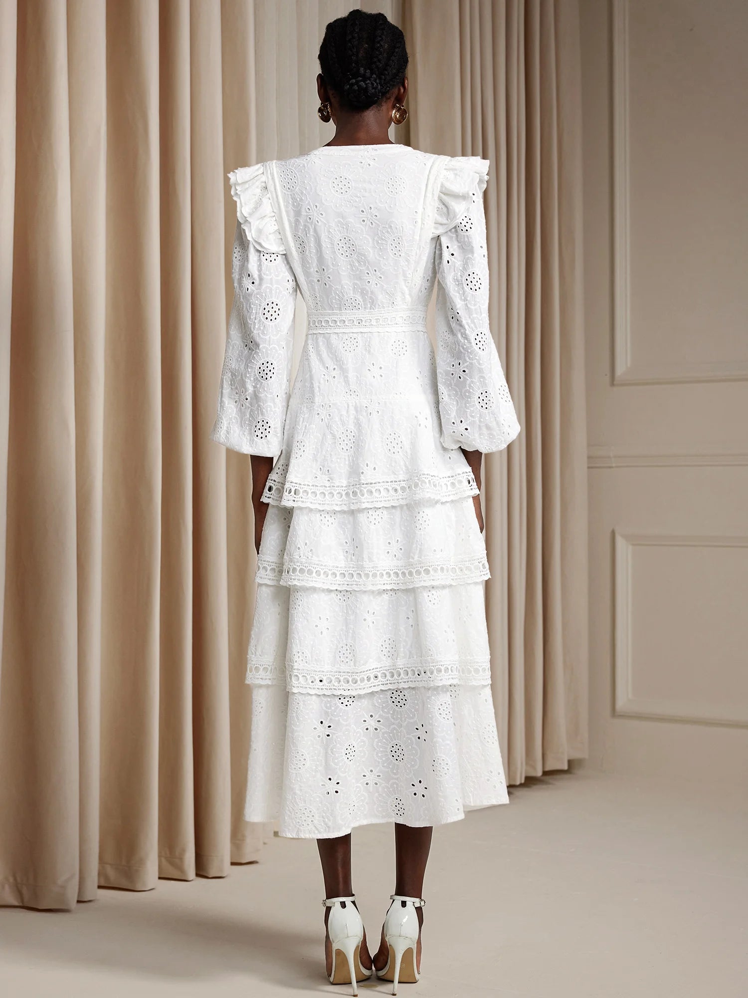 Ruched Shoulder Cut-Out V-Neck Maxi Dress|NOOSGOP