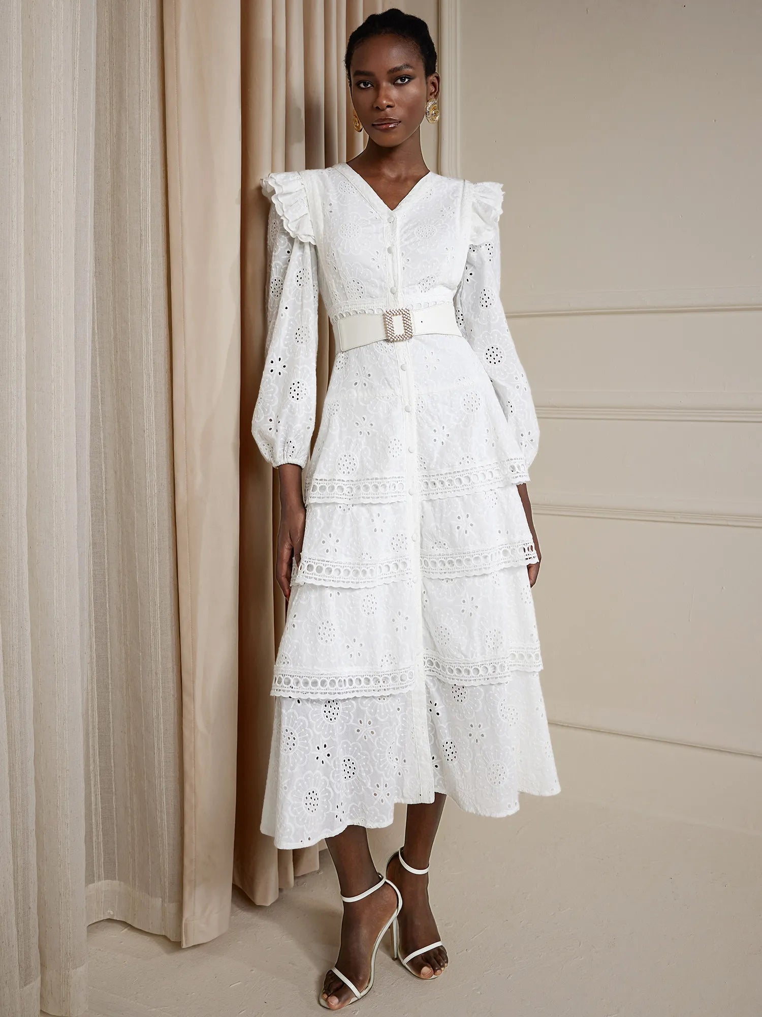 Ruched Shoulder Cut-Out V-Neck Maxi Dress|NOOSGOP