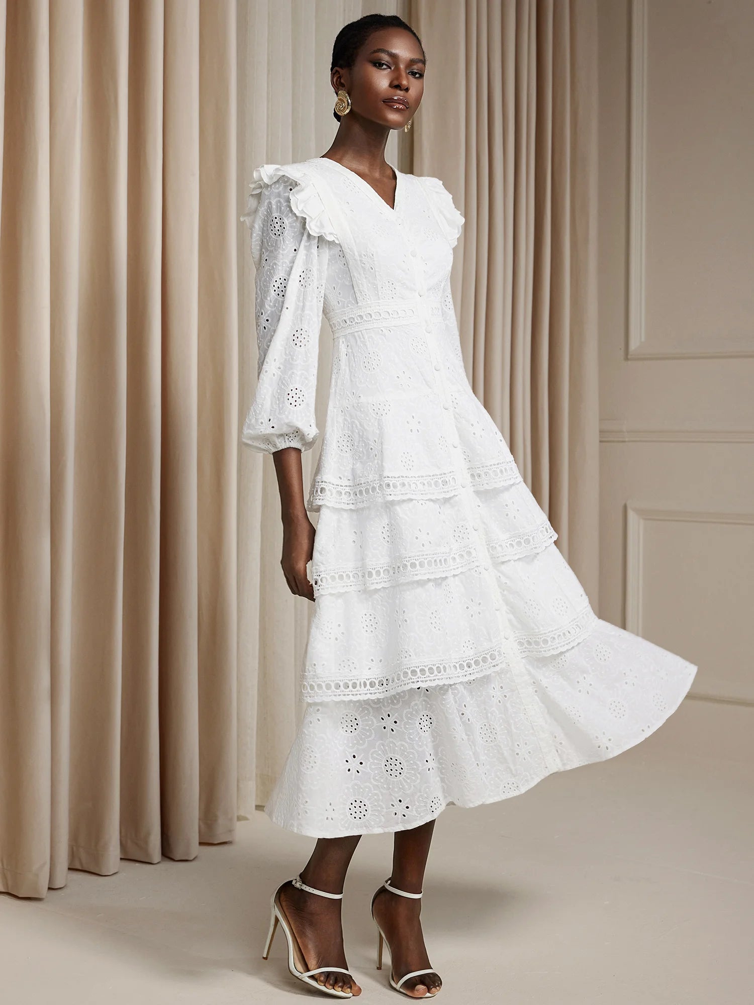 Ruched Shoulder Cut-Out V-Neck Maxi Dress|NOOSGOP