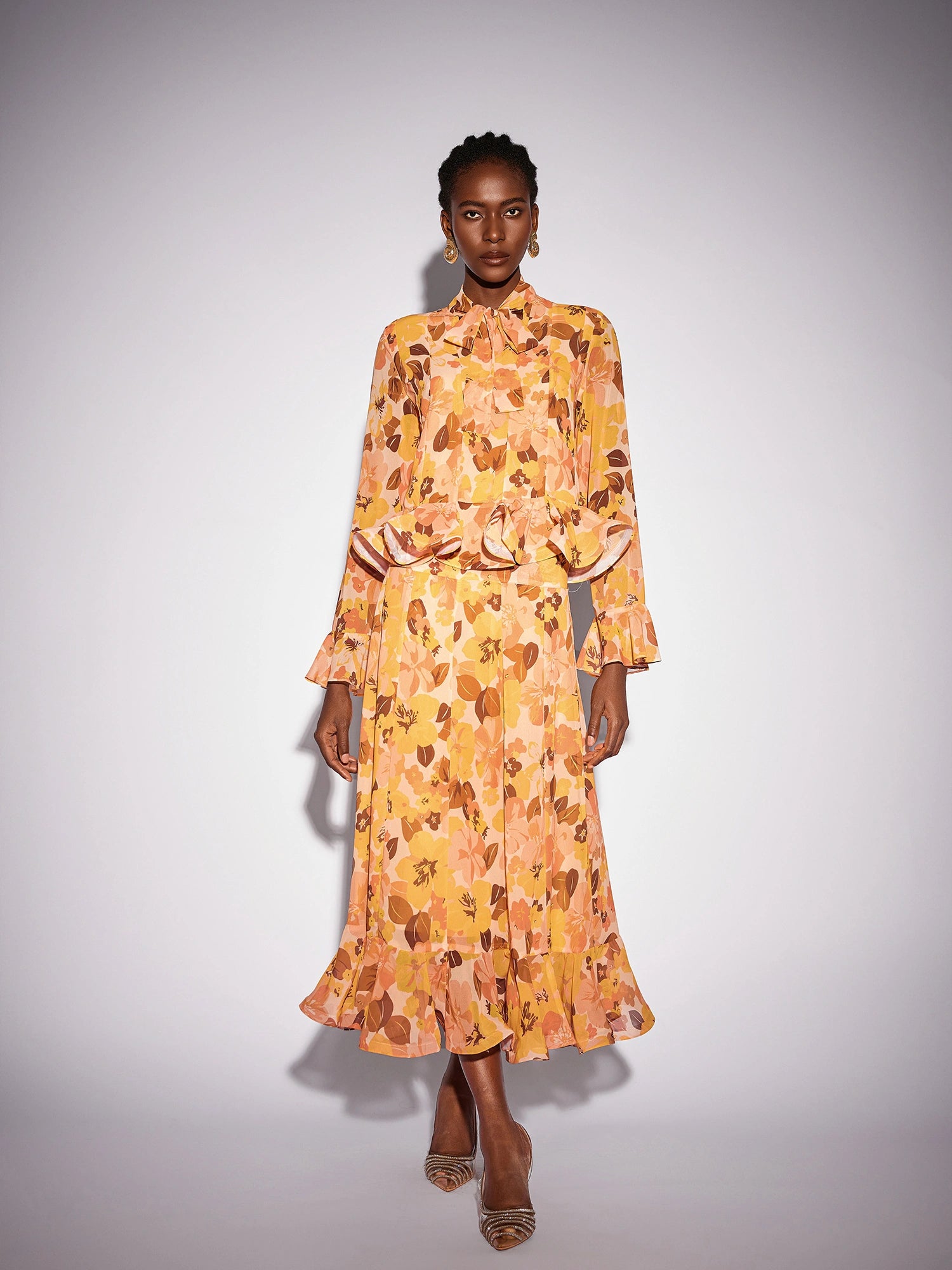 Ruffle Blouse and Waterfall Bloomfield Skirt Set|NOOSGOP