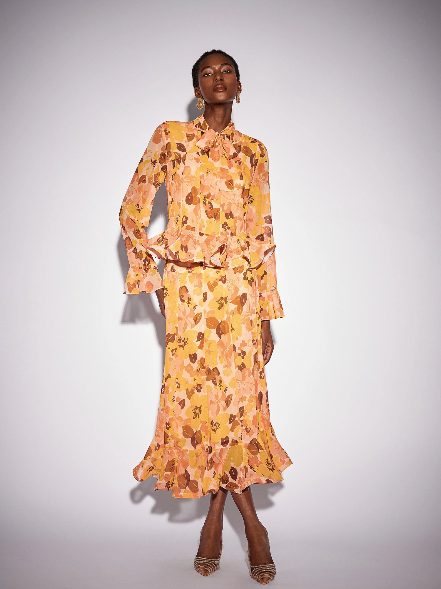 Ruffle Blouse and Waterfall Bloomfield Skirt Set|NOOSGOP