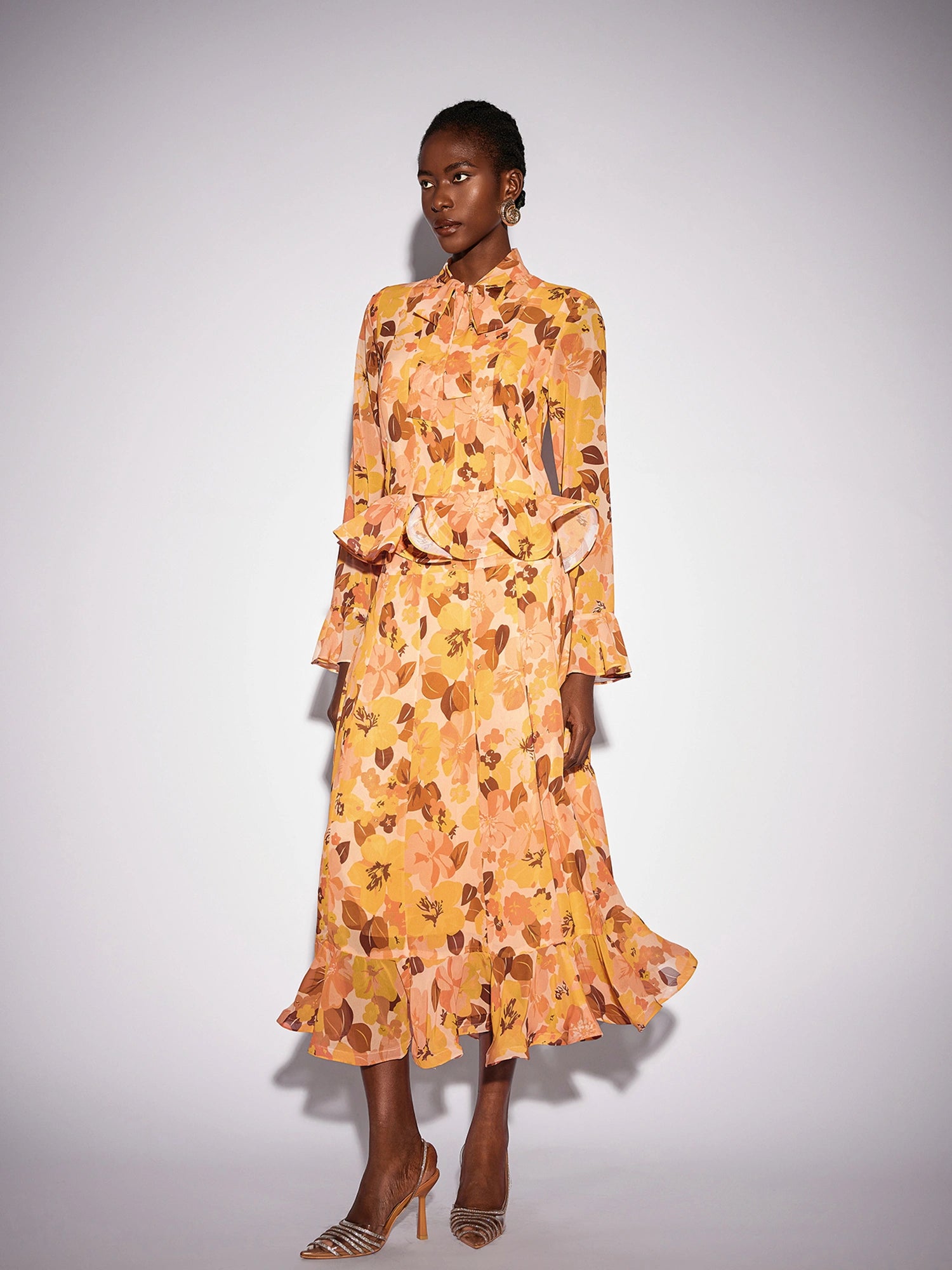 Ruffle Blouse and Waterfall Bloomfield Skirt Set|NOOSGOP