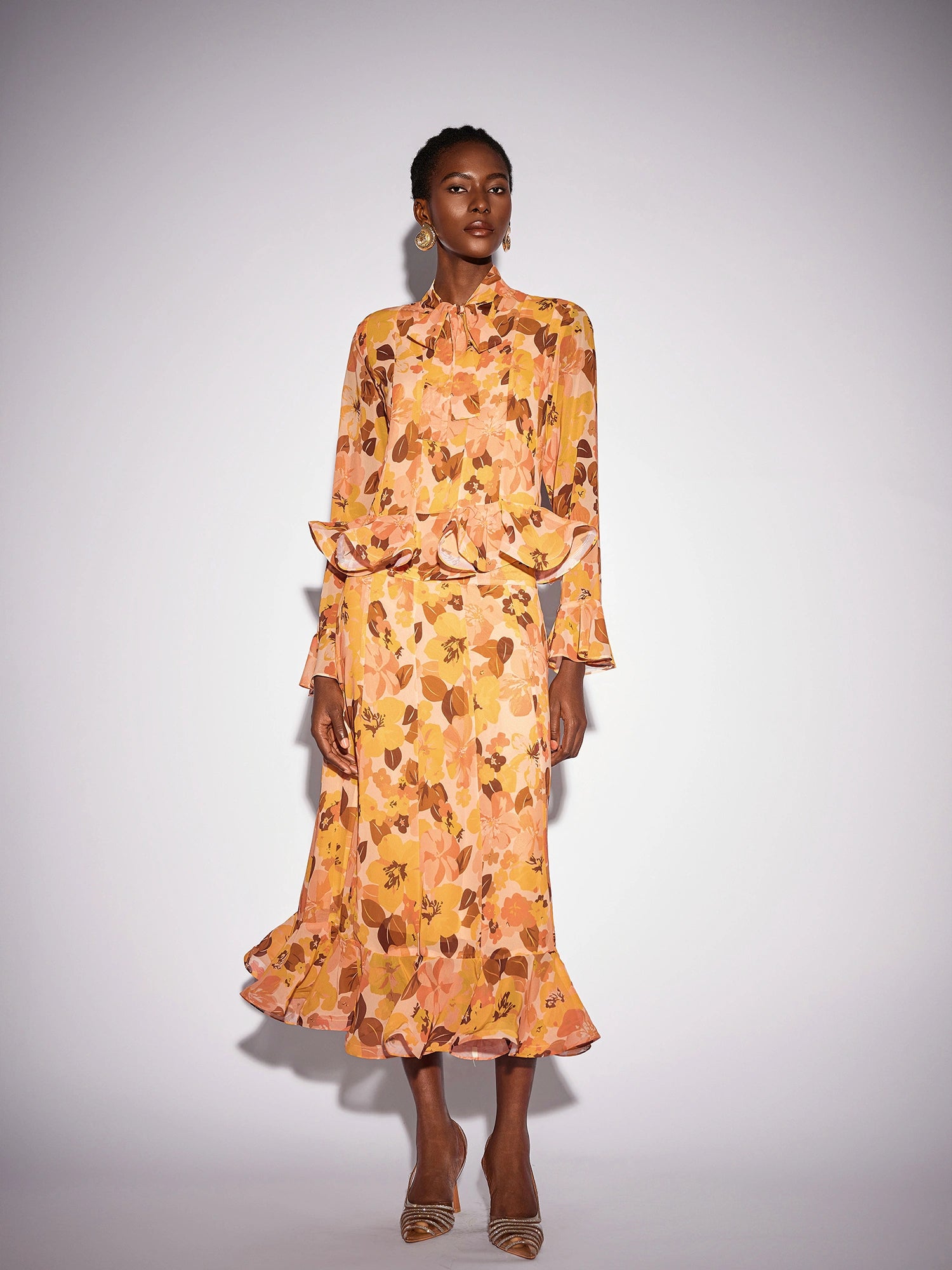 Ruffle Blouse and Waterfall Bloomfield Skirt Set|NOOSGOP