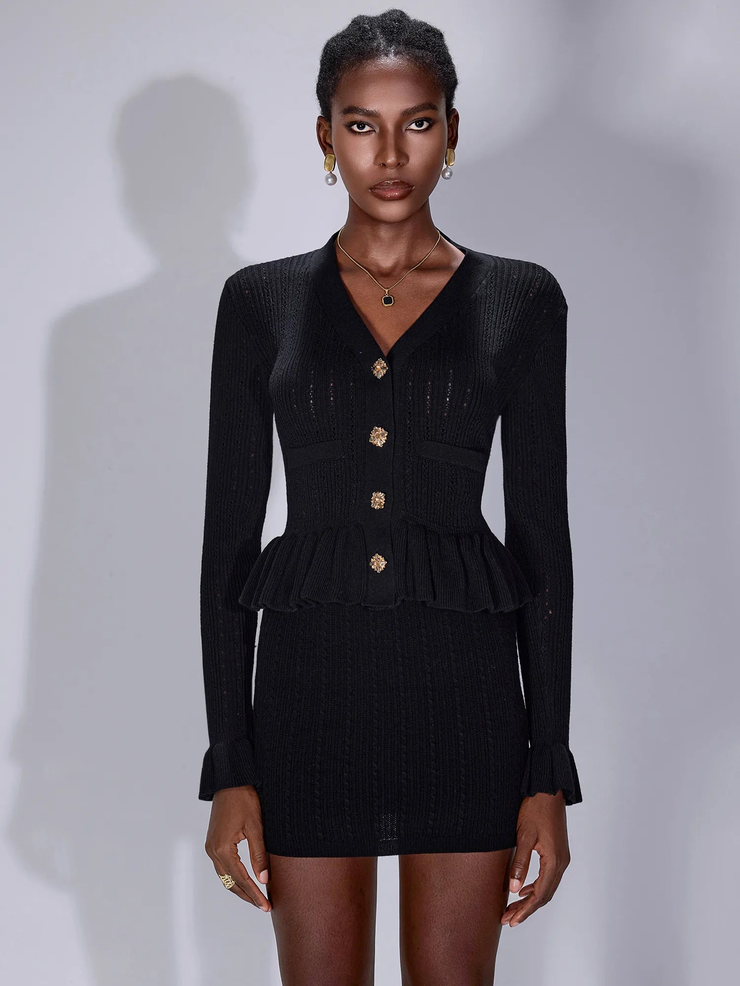 Ruffle Cutout Button Two Piece Dress|NOOSGOP