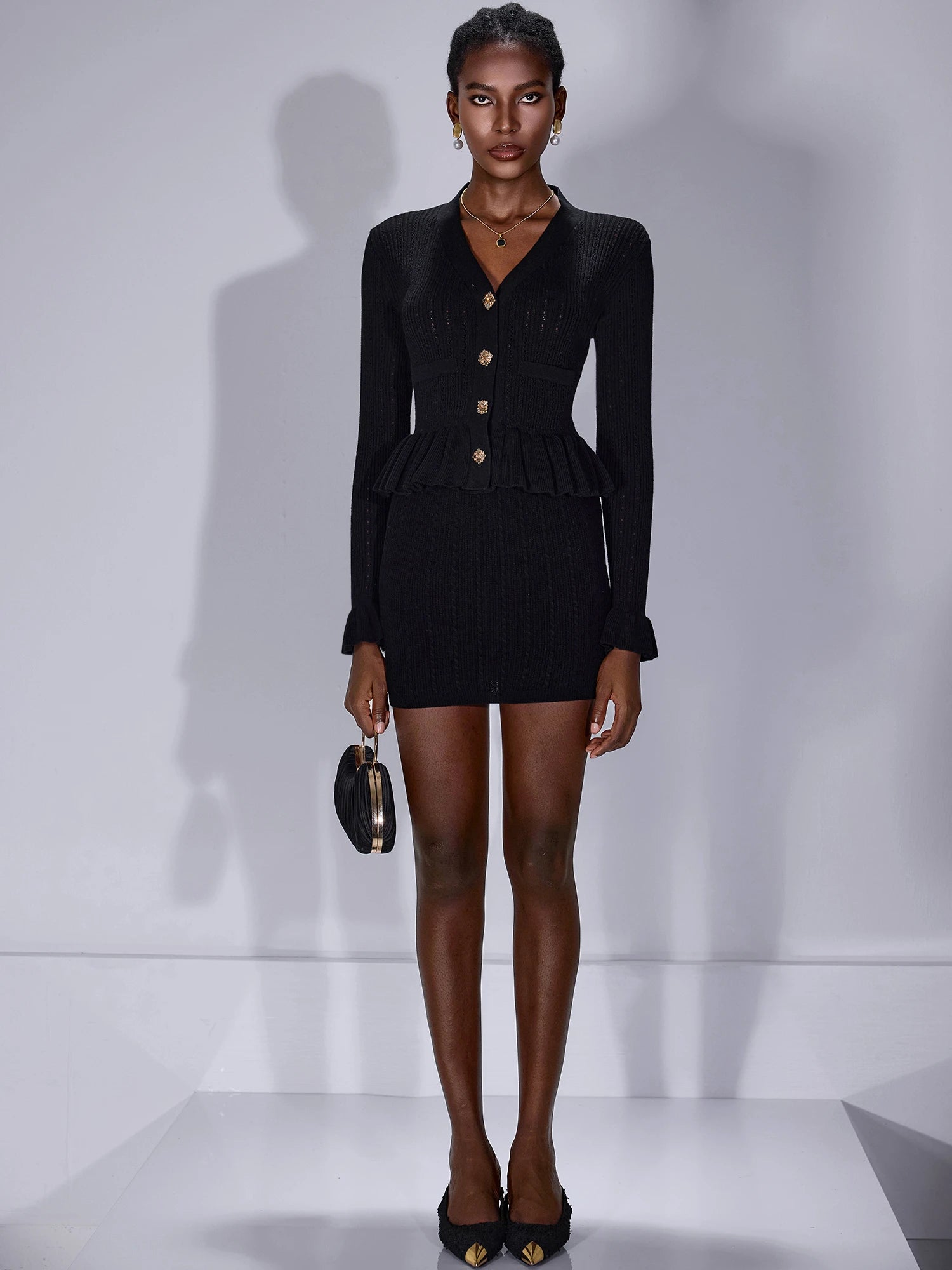 Ruffle Cutout Button Two Piece Dress|NOOSGOP