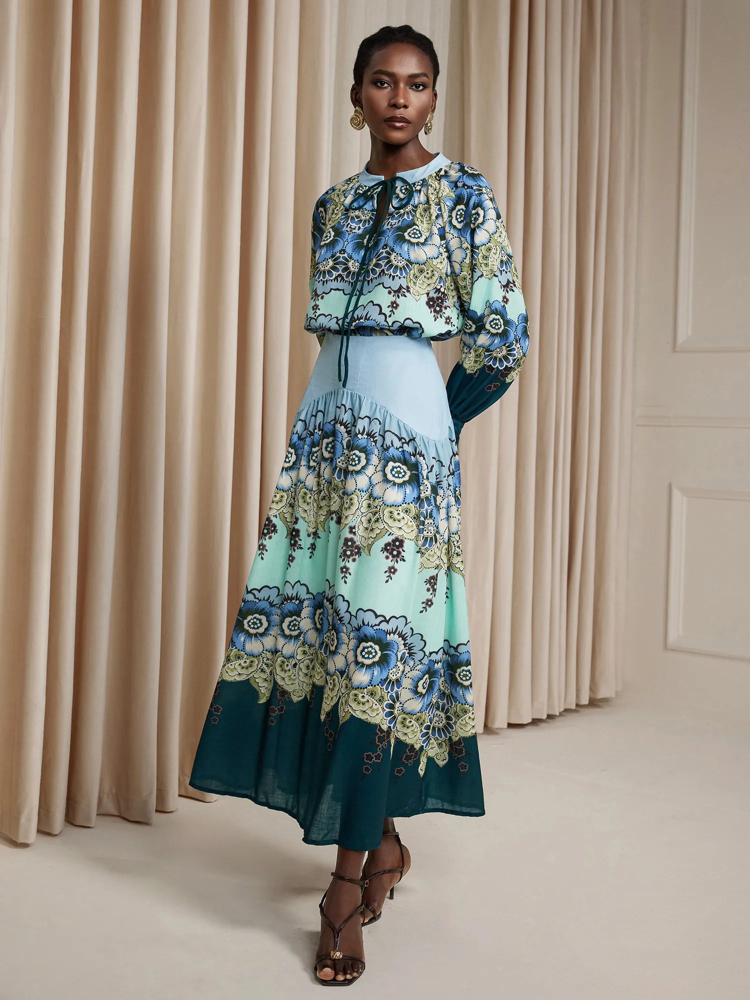 Ruffle Printed High-Waist Two-Piece Set|NOOSGOP