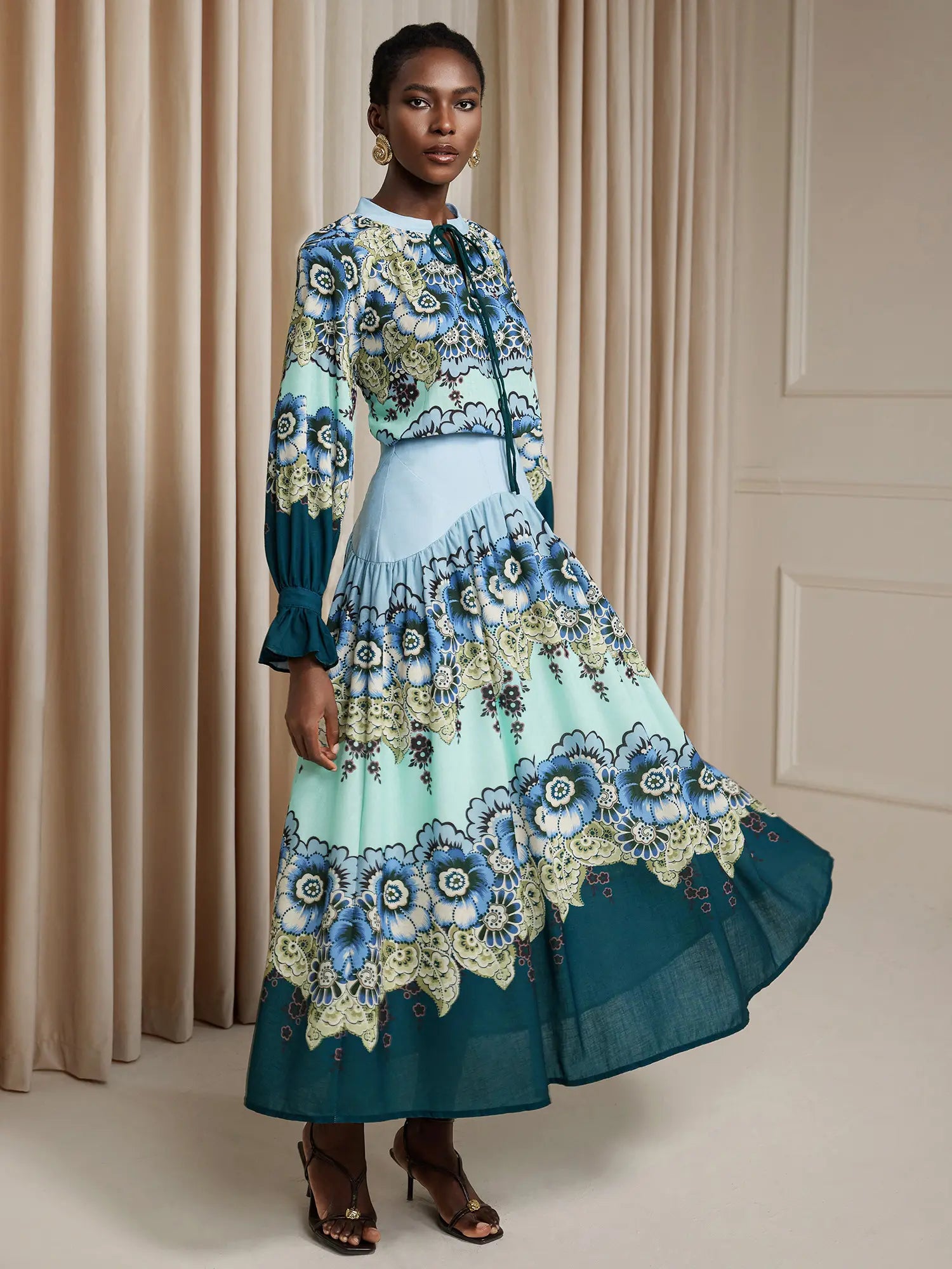 Ruffle Printed High-Waist Two-Piece Set|NOOSGOP