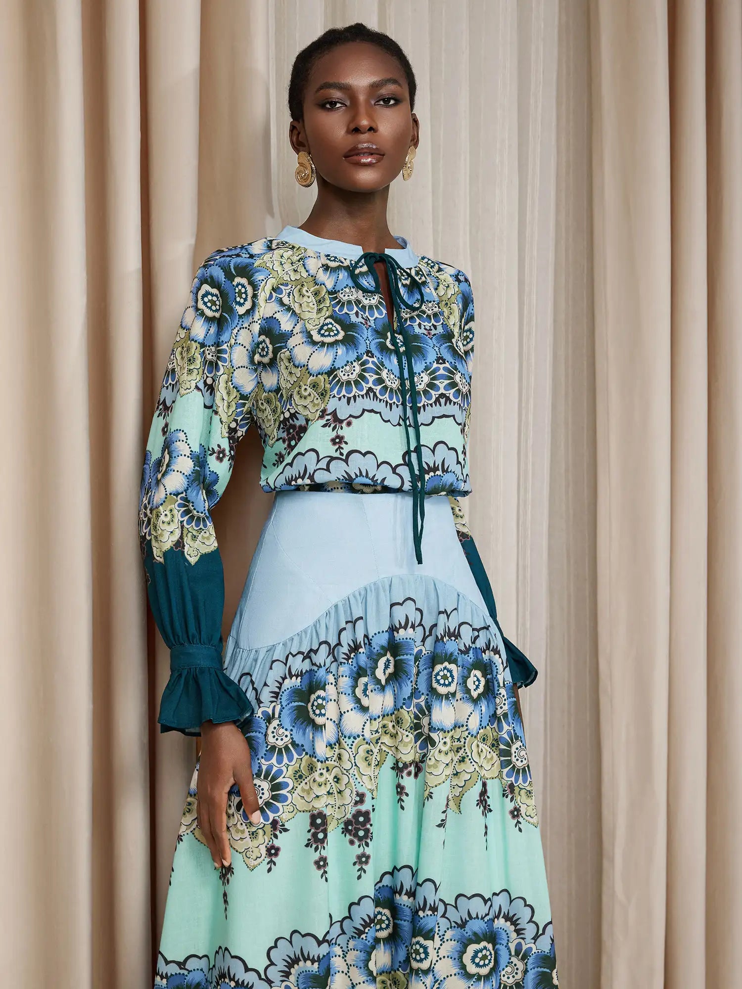 Ruffle Printed High-Waist Two-Piece Set|NOOSGOP