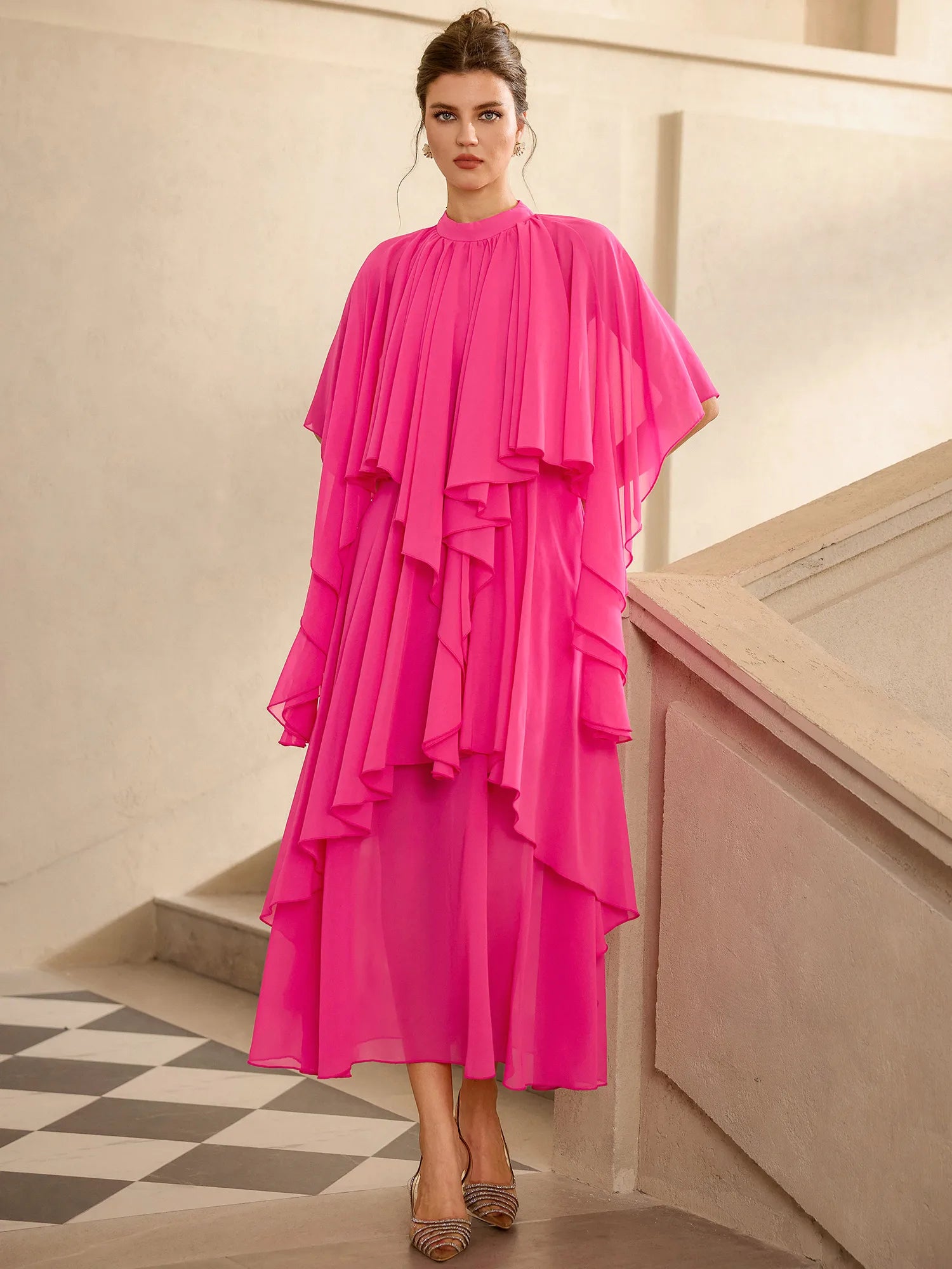 Ruffle Round Neck Irregular Hem Midi Dress|NOOSGOP