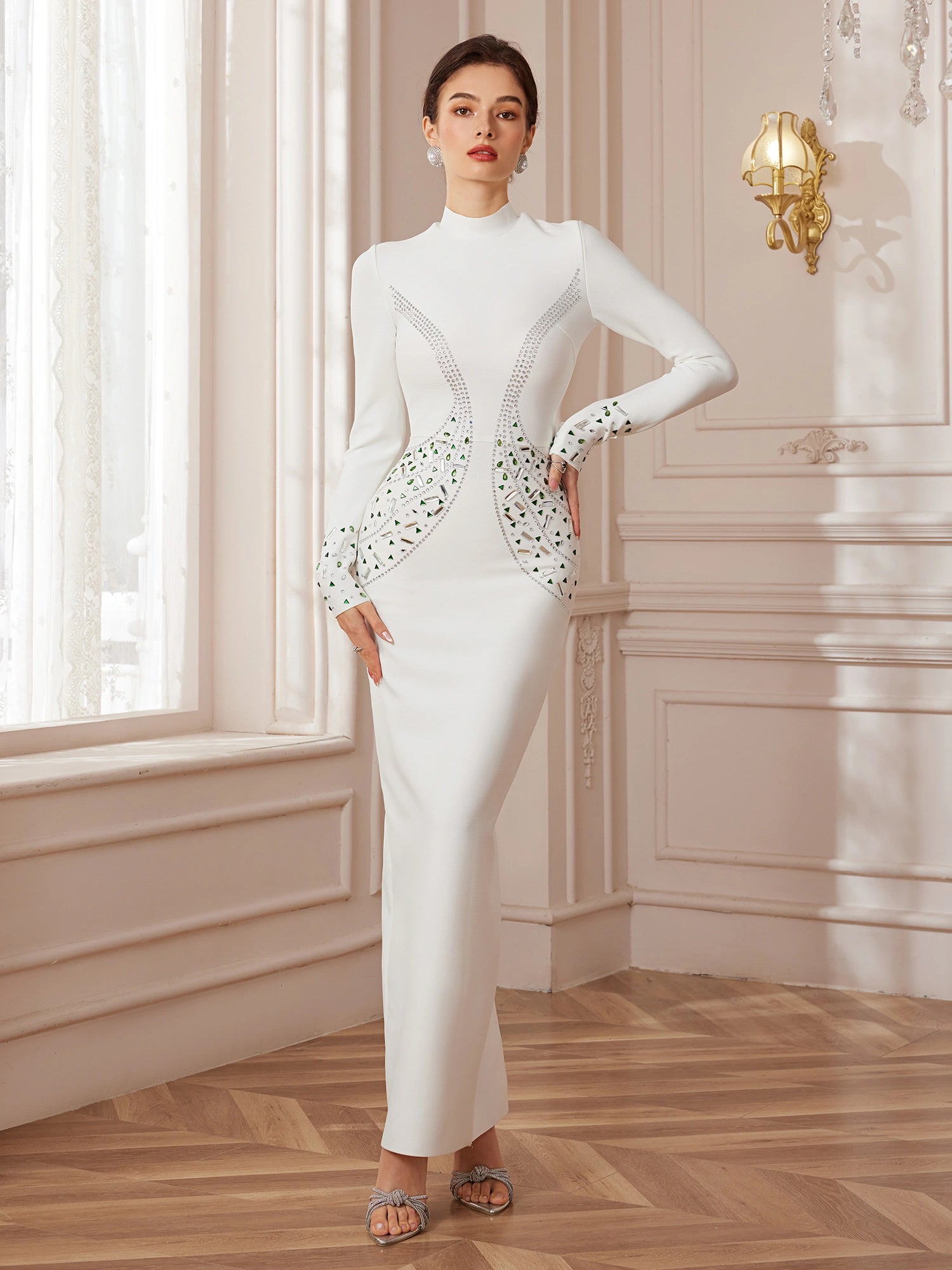 Sculpt-Band Crystal Midi Dress|NOOSGOP