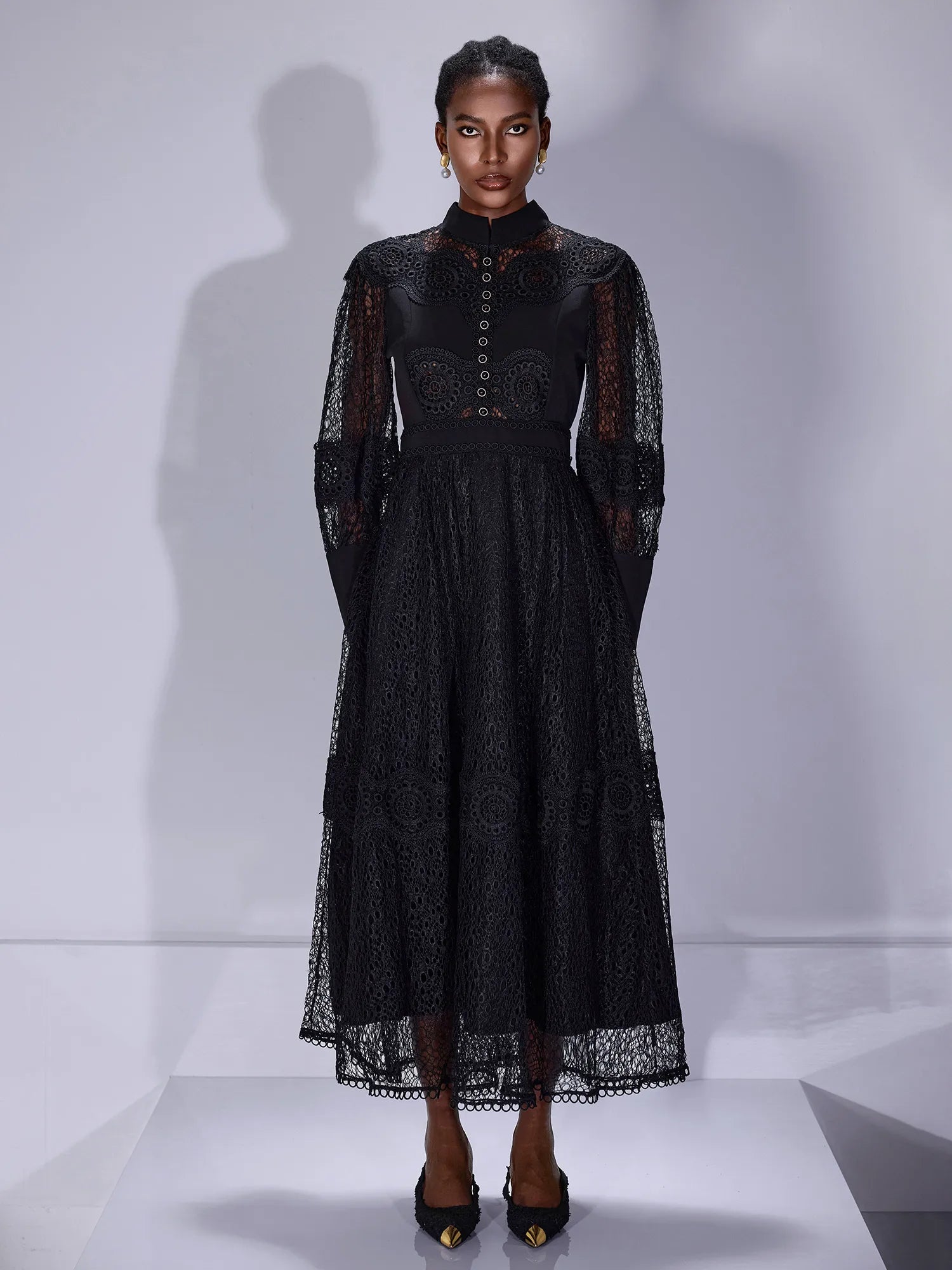 Sheer Mesh High-Neck Elegant Maxi Dress|NOOSGOP