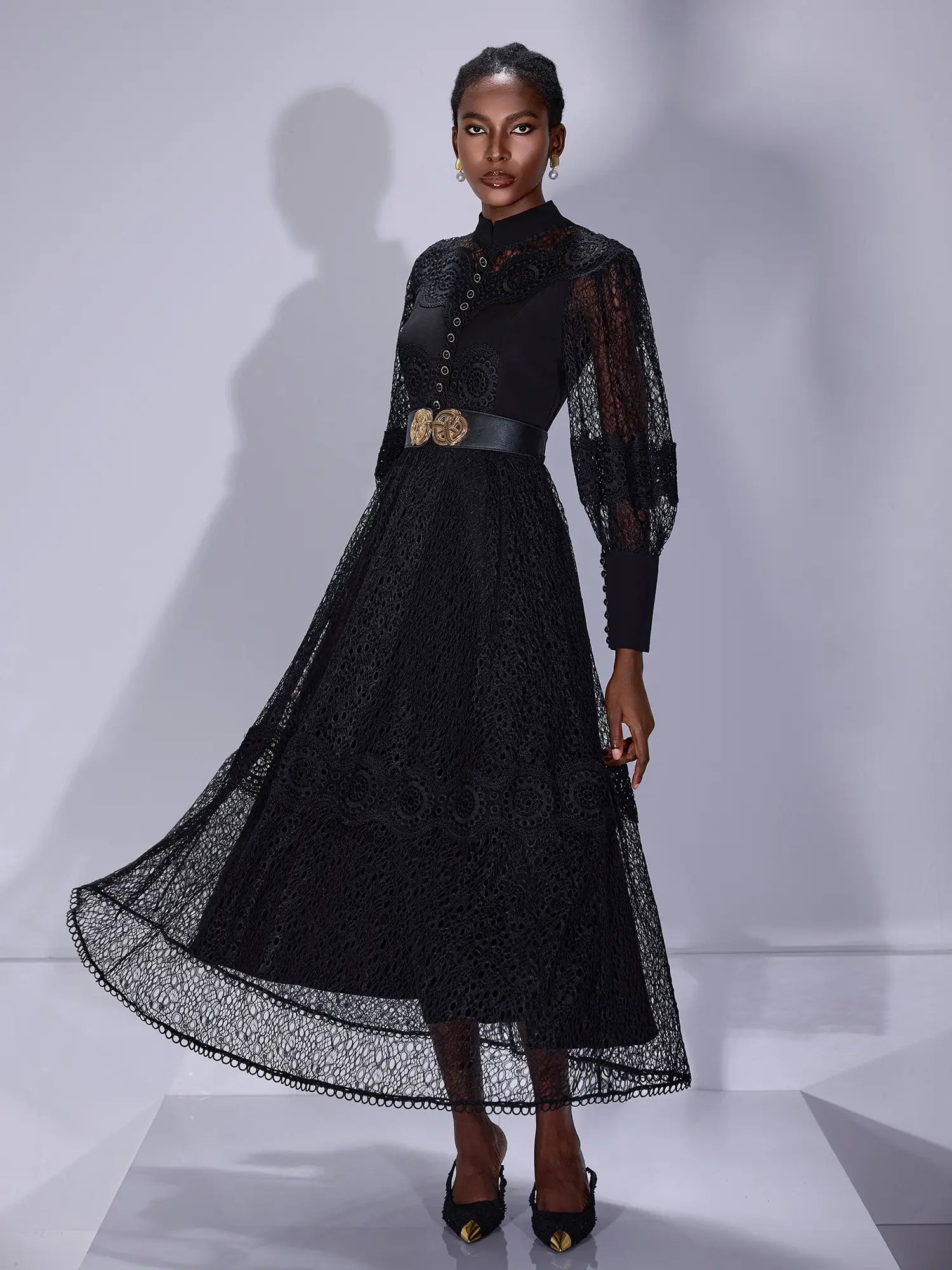 Sheer Mesh High-Neck Elegant Maxi Dress|NOOSGOP