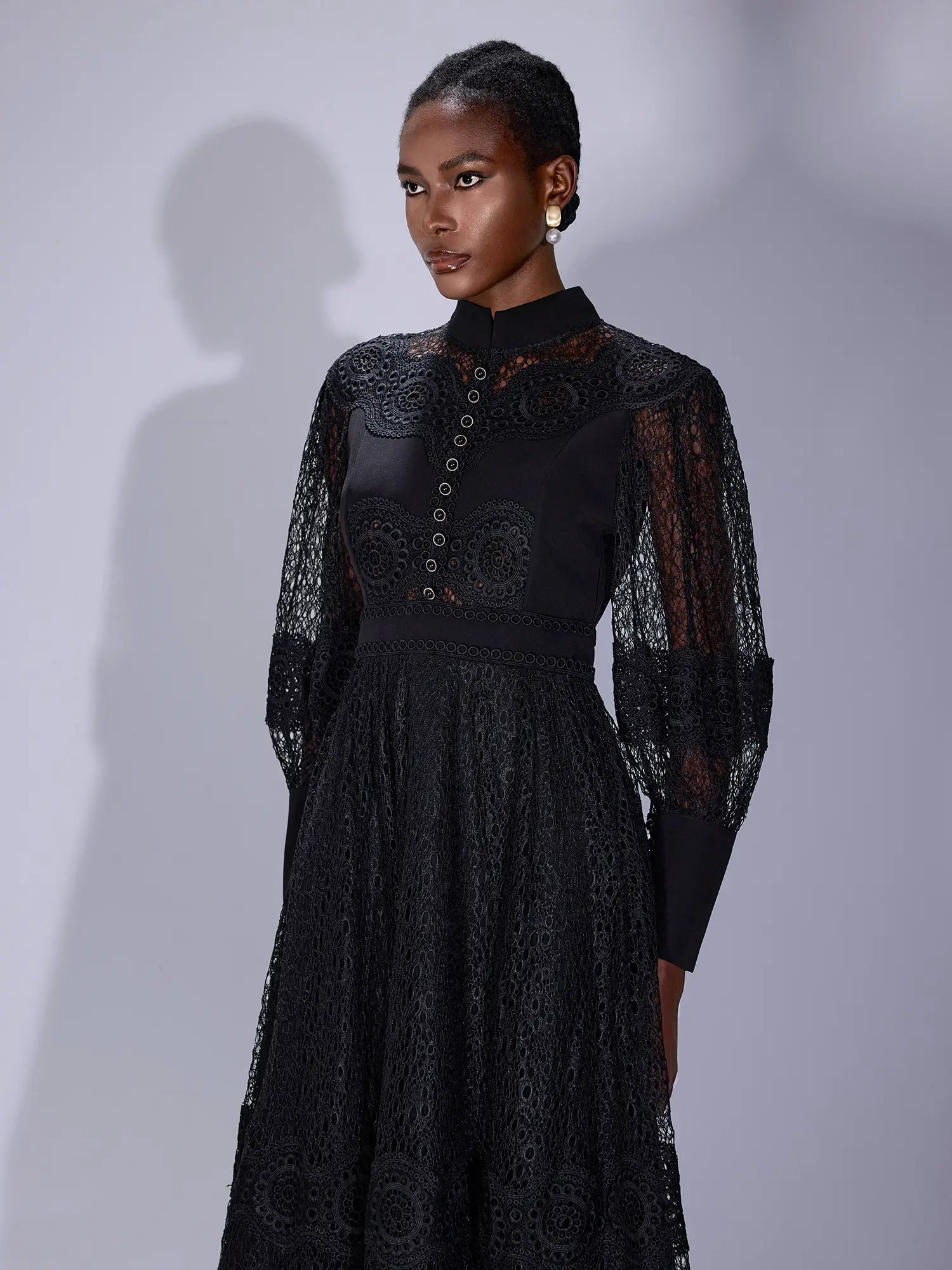 Sheer Mesh High-Neck Elegant Maxi Dress|NOOSGOP