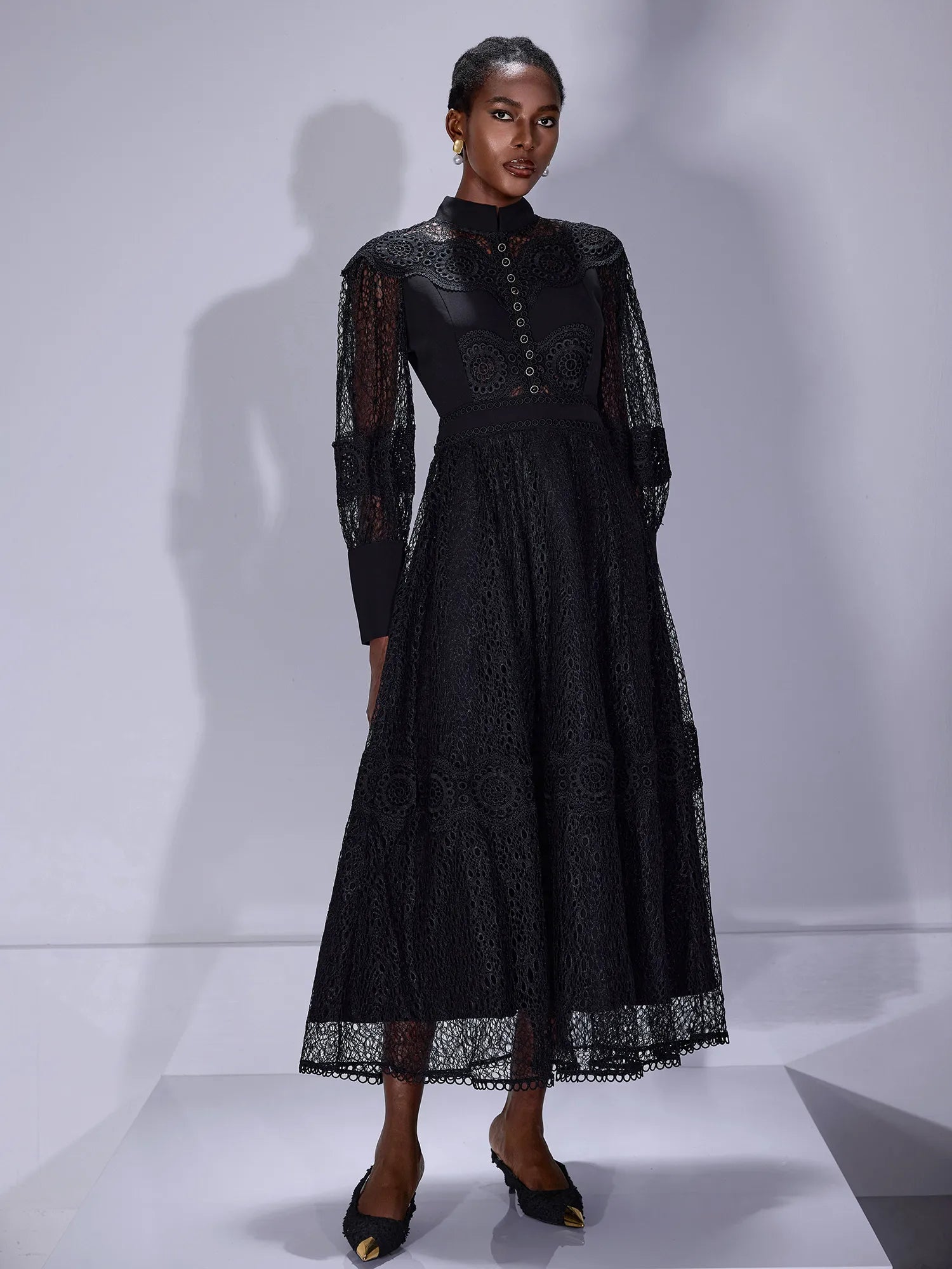 Sheer Mesh High-Neck Elegant Maxi Dress|NOOSGOP