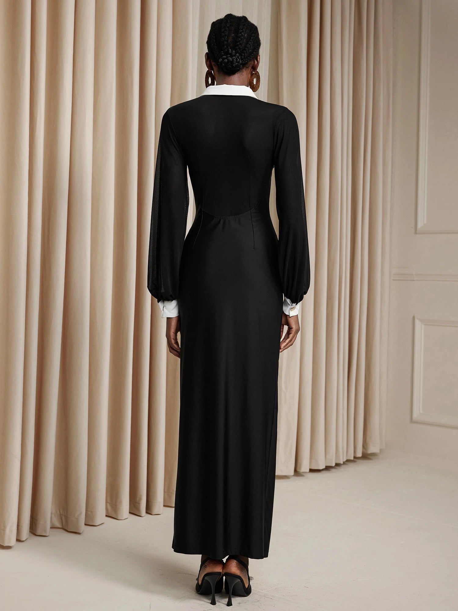 Sheer Upper Shoulder High Slit Midi Dress|NOOSGOP