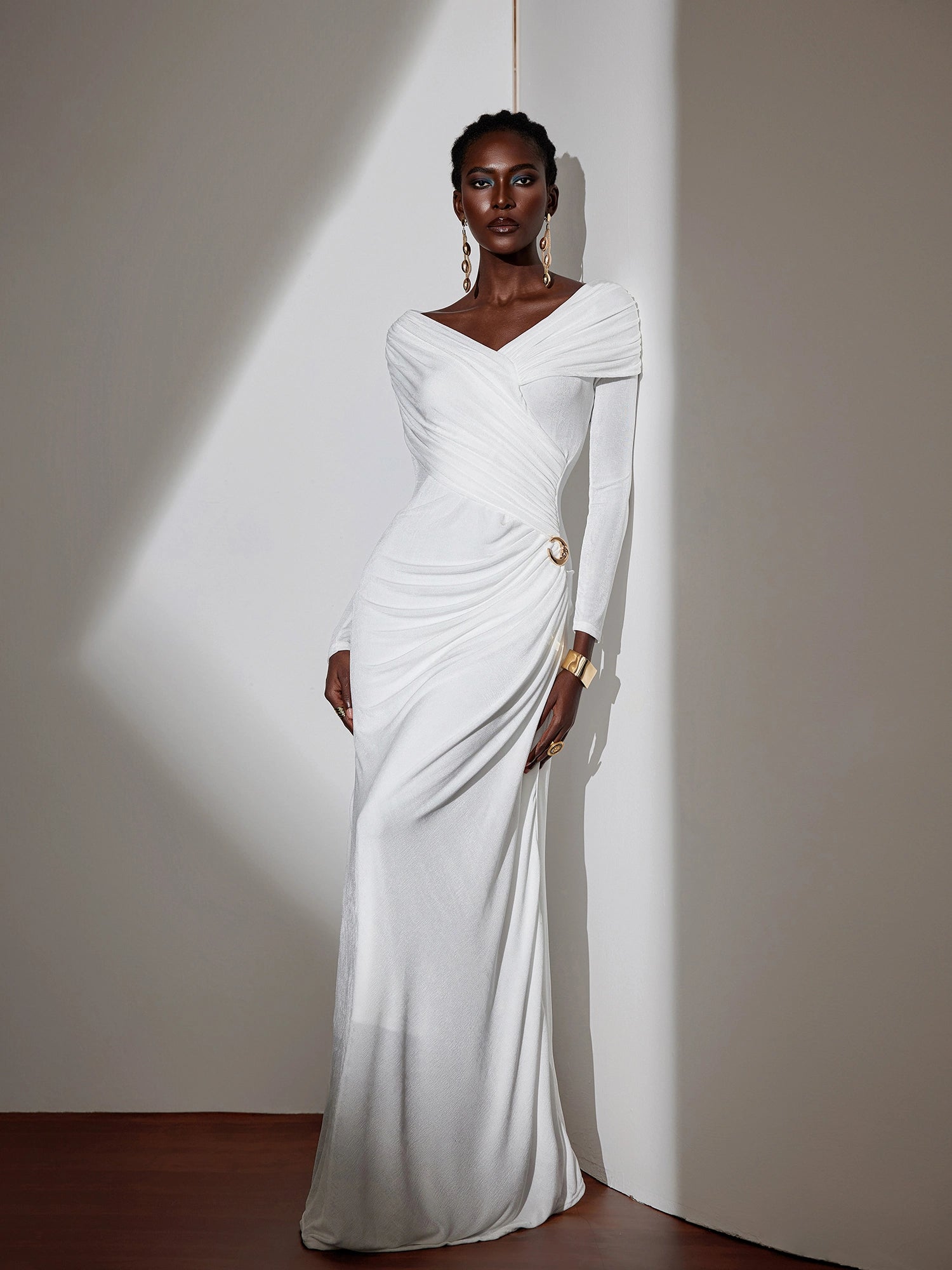 Solid-color Ruched Bodycon Maxi Dress|NOOSGOP