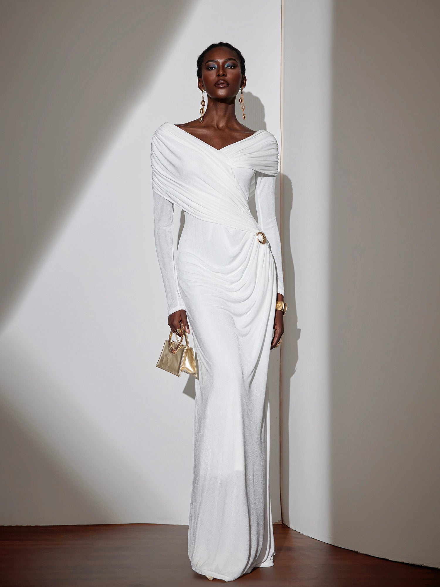 Solid-color Ruched Bodycon Maxi Dress|NOOSGOP