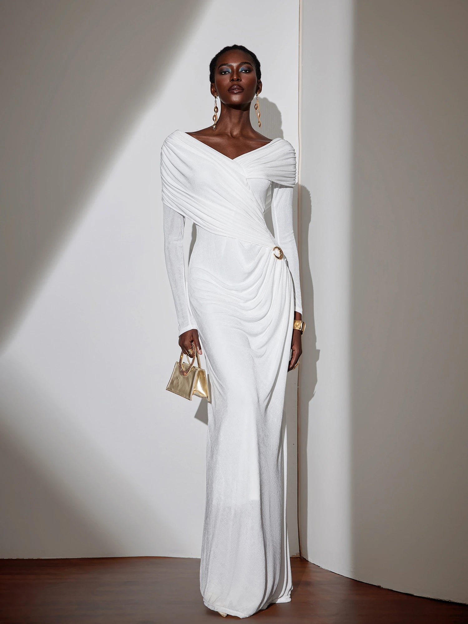 Solid-color Ruched Bodycon Maxi Dress|NOOSGOP