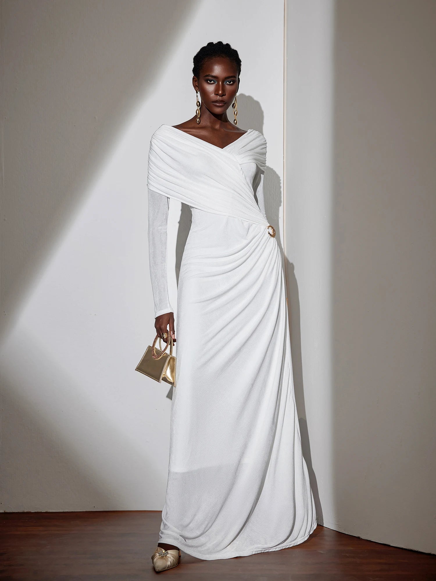 Solid-color Ruched Bodycon Maxi Dress|NOOSGOP