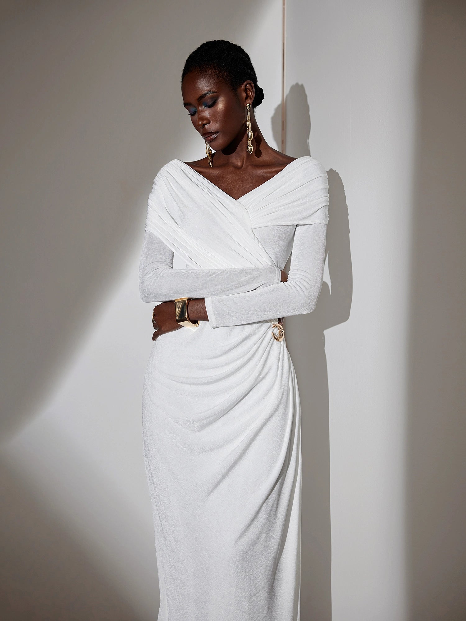 Solid-color Ruched Bodycon Maxi Dress|NOOSGOP