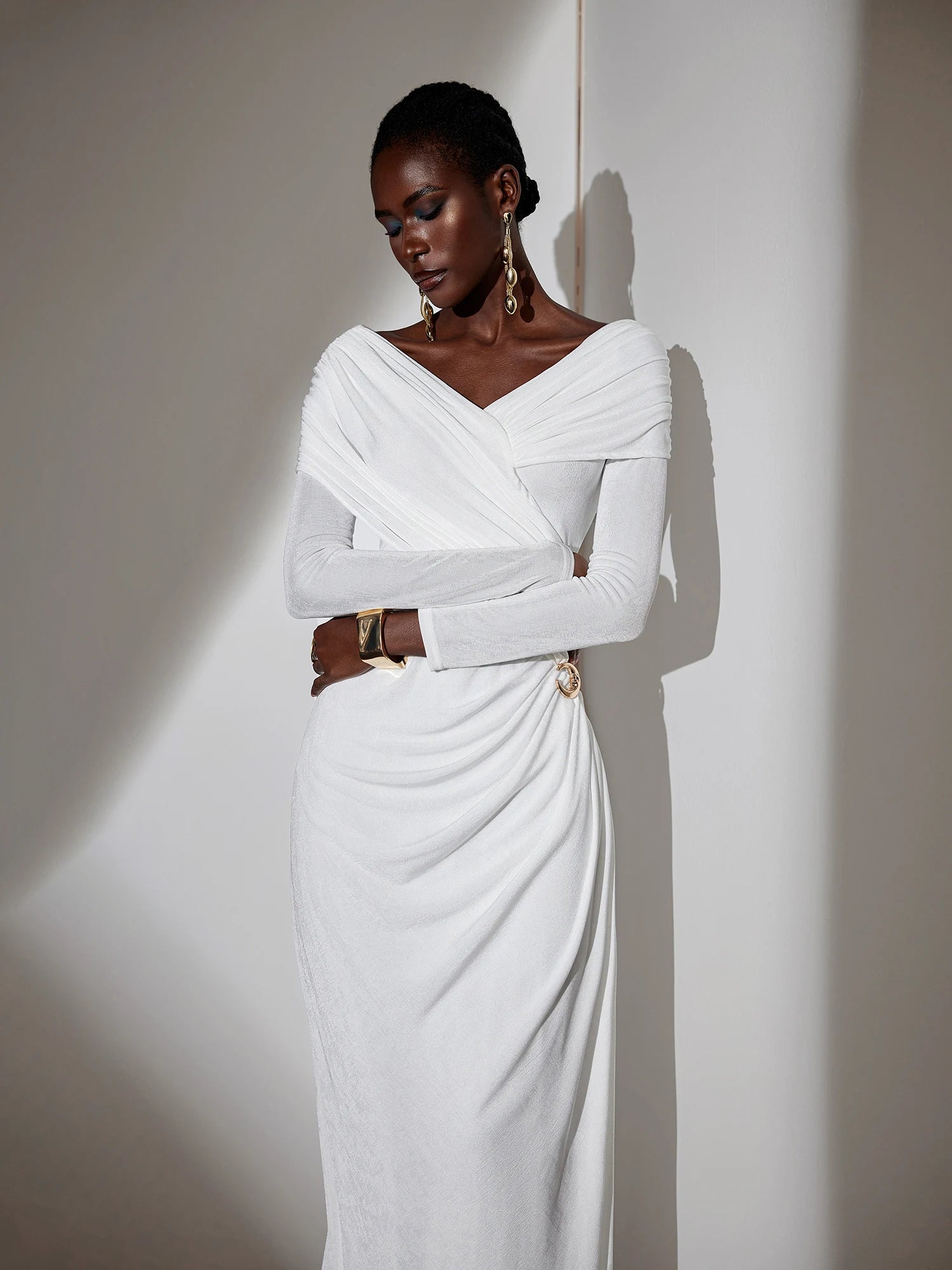 Solid-color Ruched Bodycon Maxi Dress|NOOSGOP