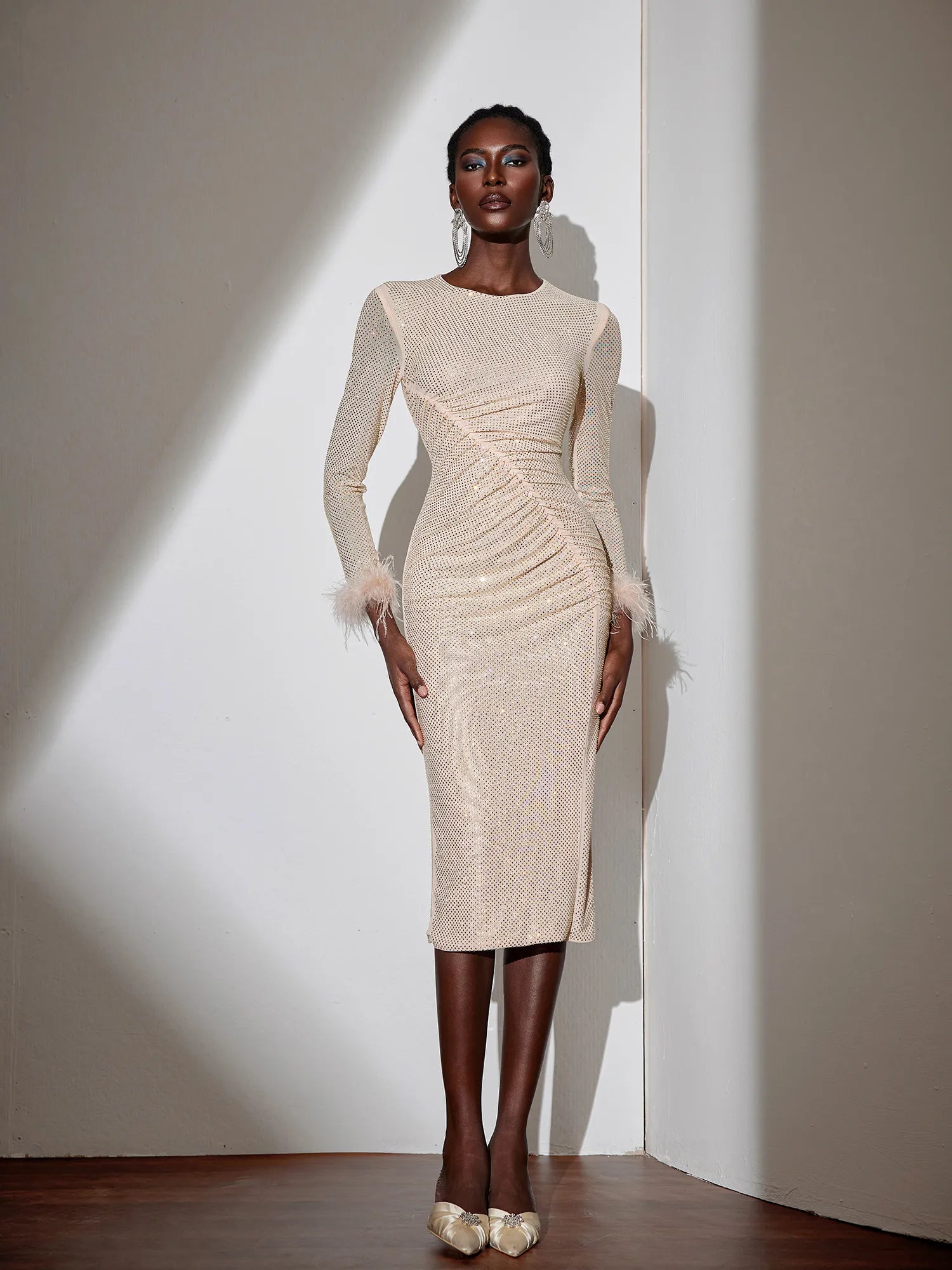 Sparkly Ruched Bodycon Maxi Dress|NOOSGOP