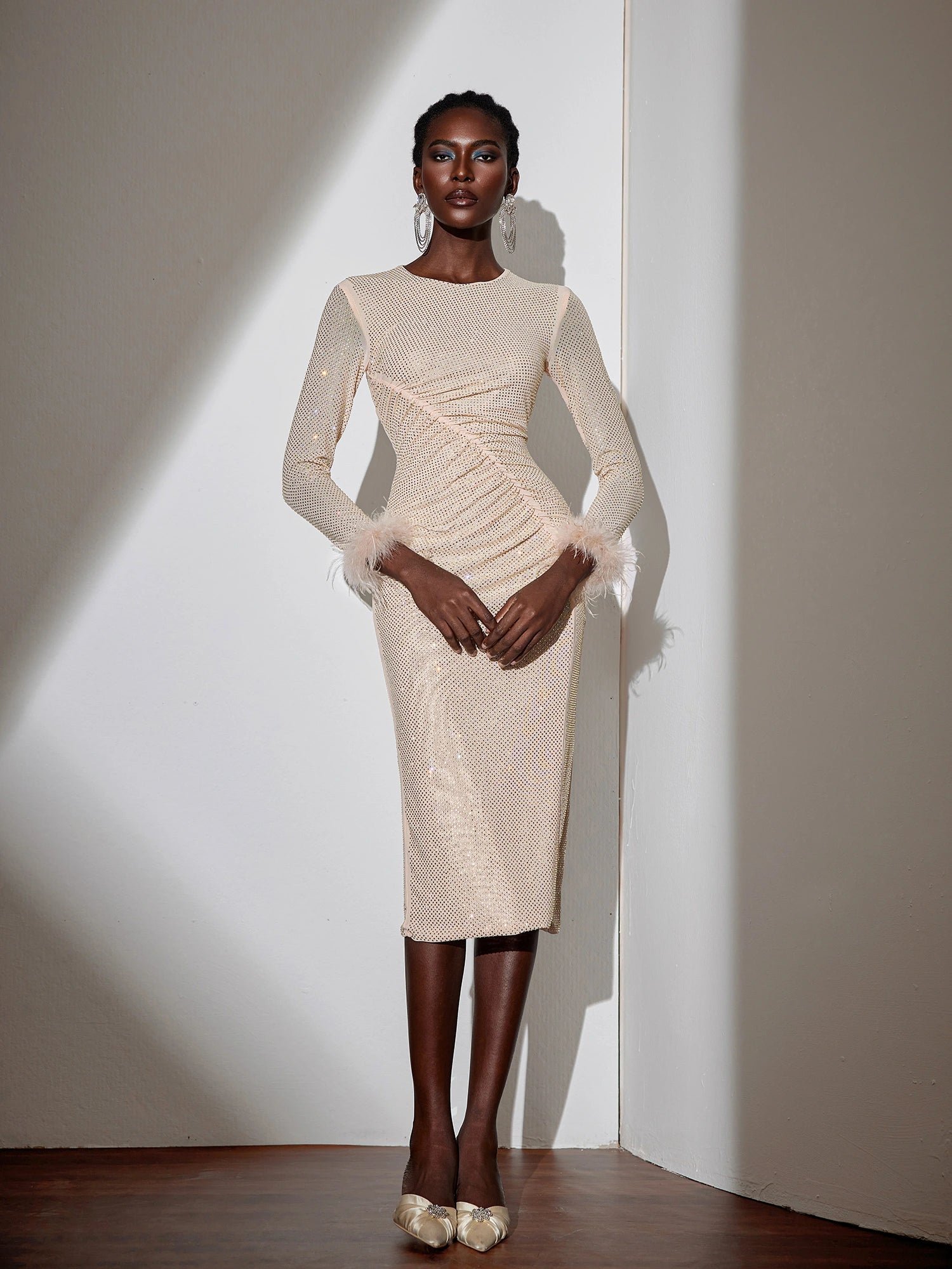 Sparkly Ruched Bodycon Maxi Dress|NOOSGOP