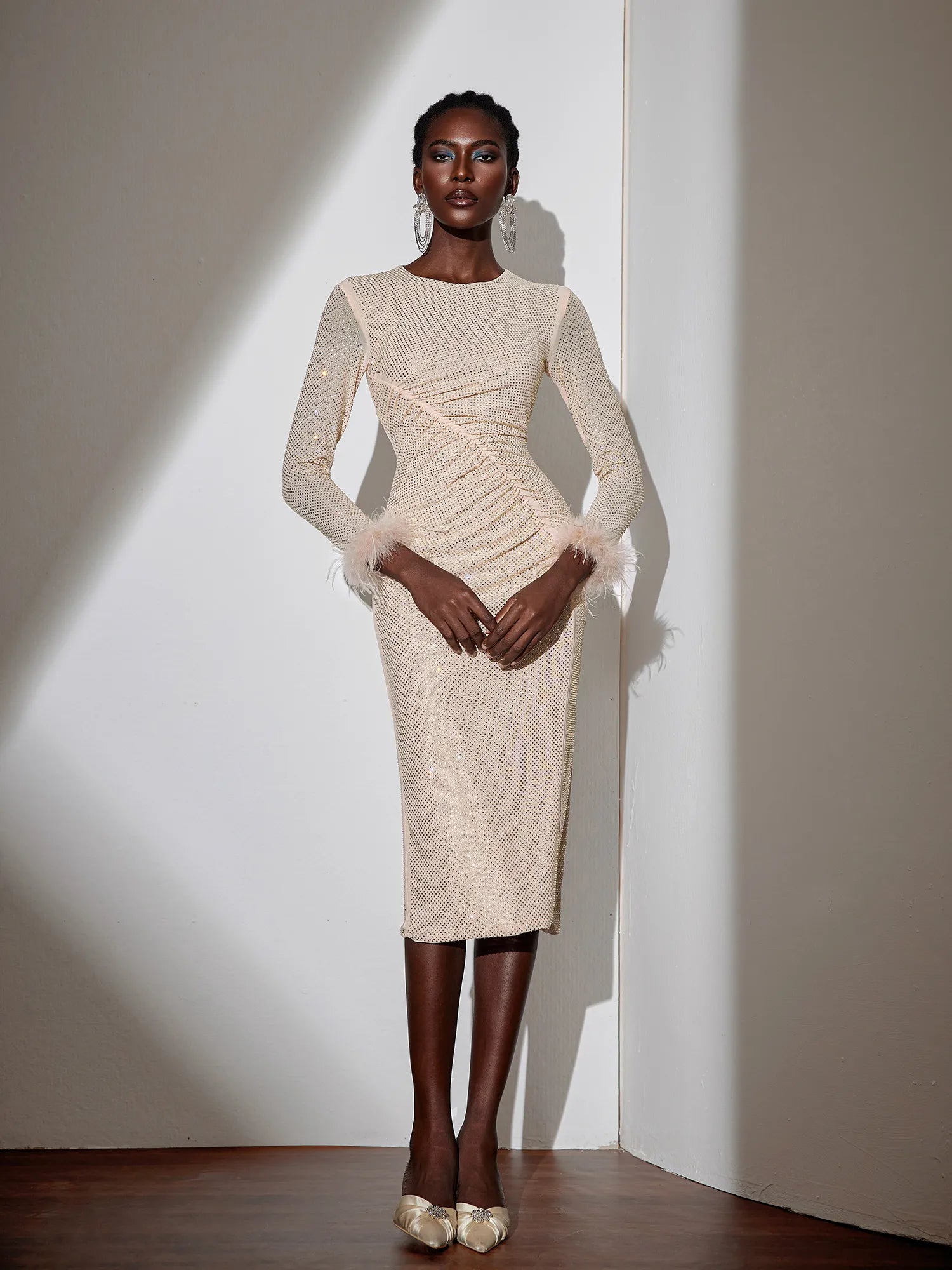 Sparkly Ruched Bodycon Maxi Dress|NOOSGOP