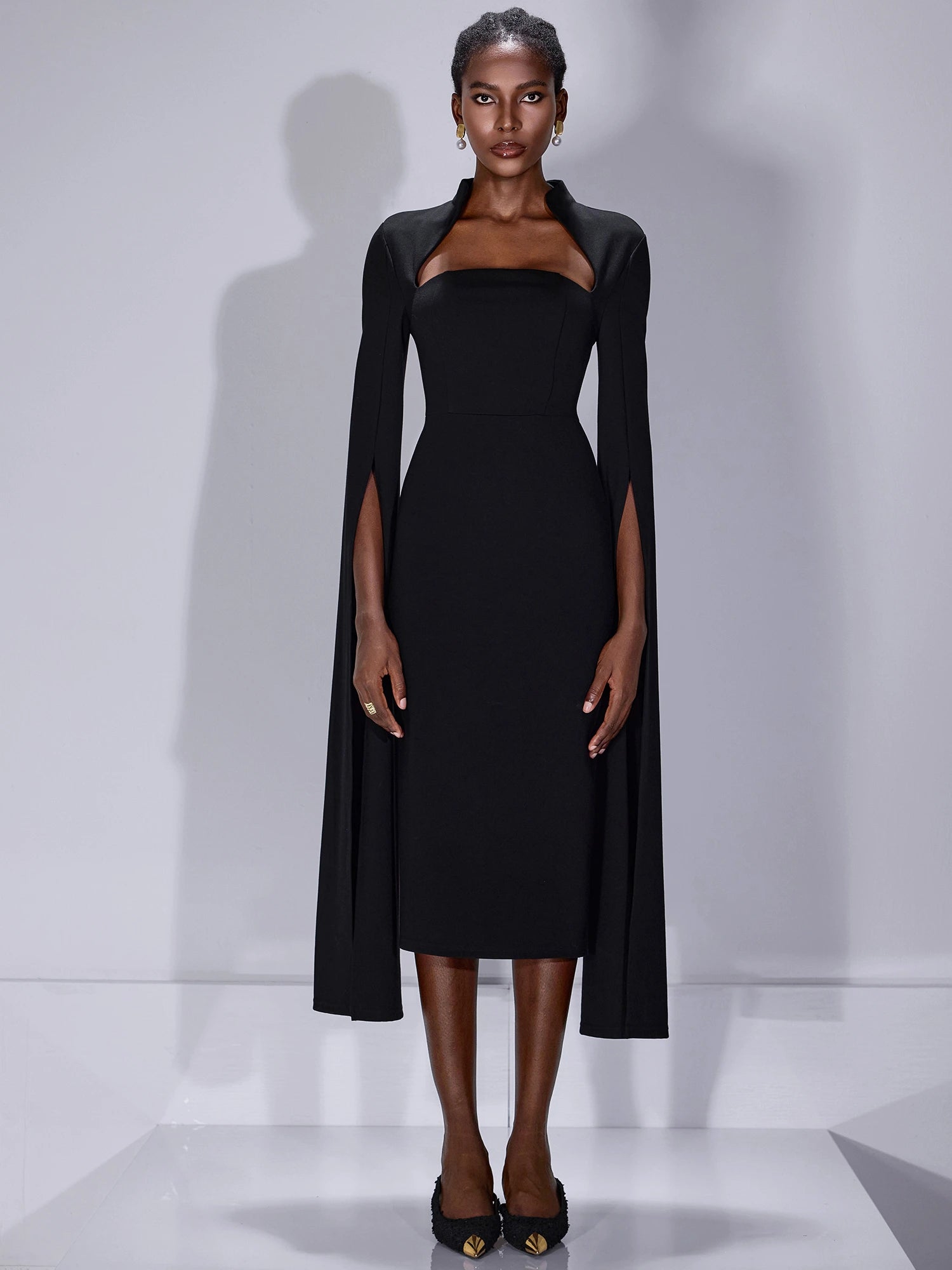 Split Cape Sleeves Midi Dress|NOOSGOP