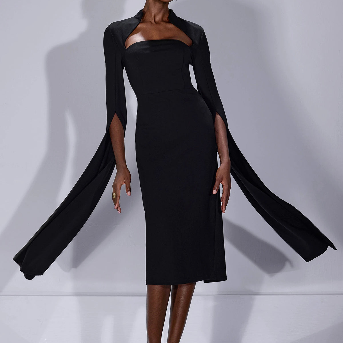 ribbed black extreme split cap sleeve midi dress GAP Women's Short Sleeve Splitneck Midi Dress, Black, Small at Amazon Women's Clothing store