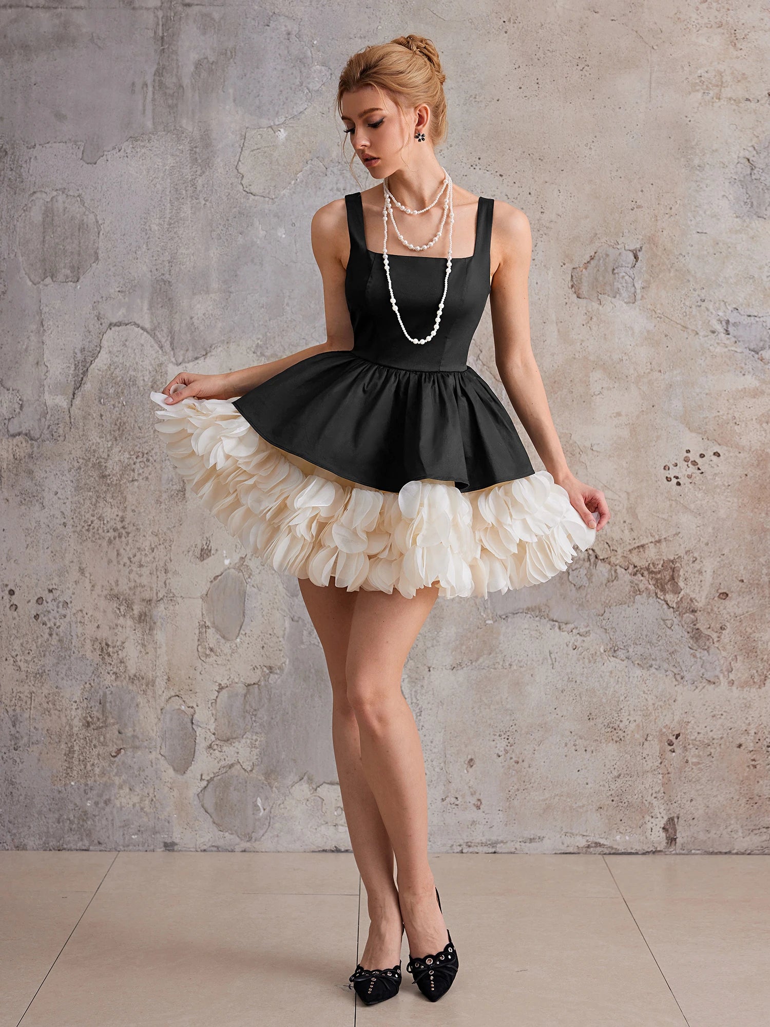 Square-Neck Party Ball Gown Mini Dress|NOOSGOP