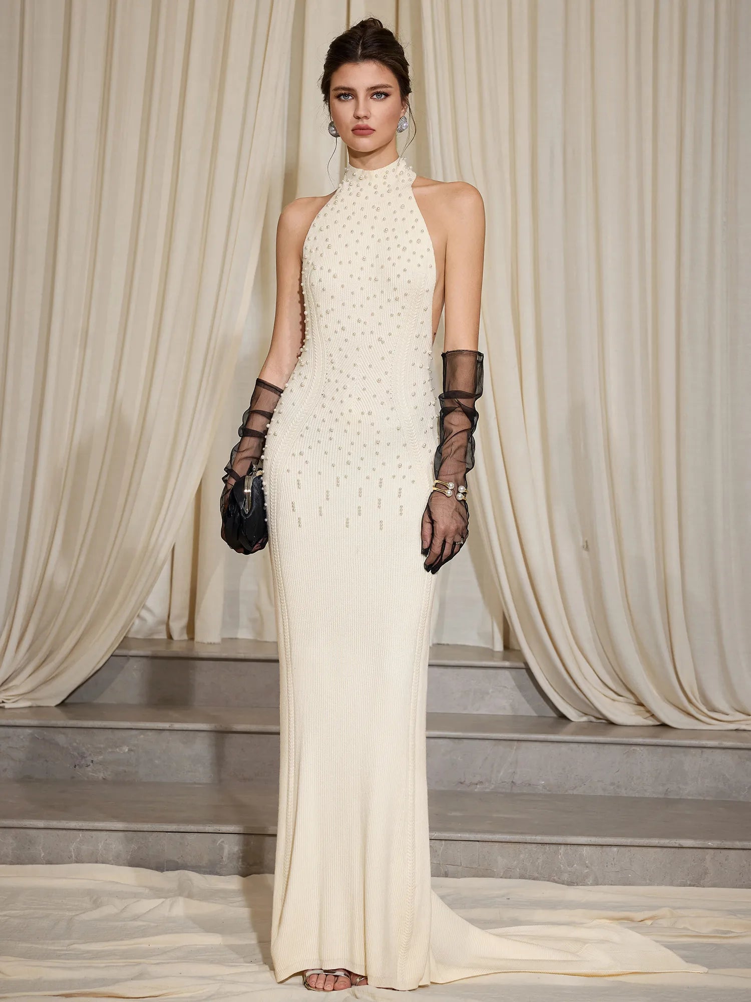 Sleeveless Beaded High Neck Maxi Dress|NOOSGOP